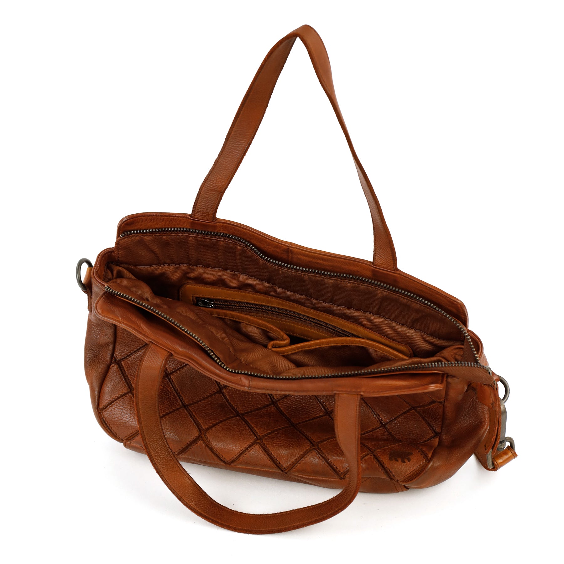 Patchwork hand/shoulder bag 'Alice' cognac