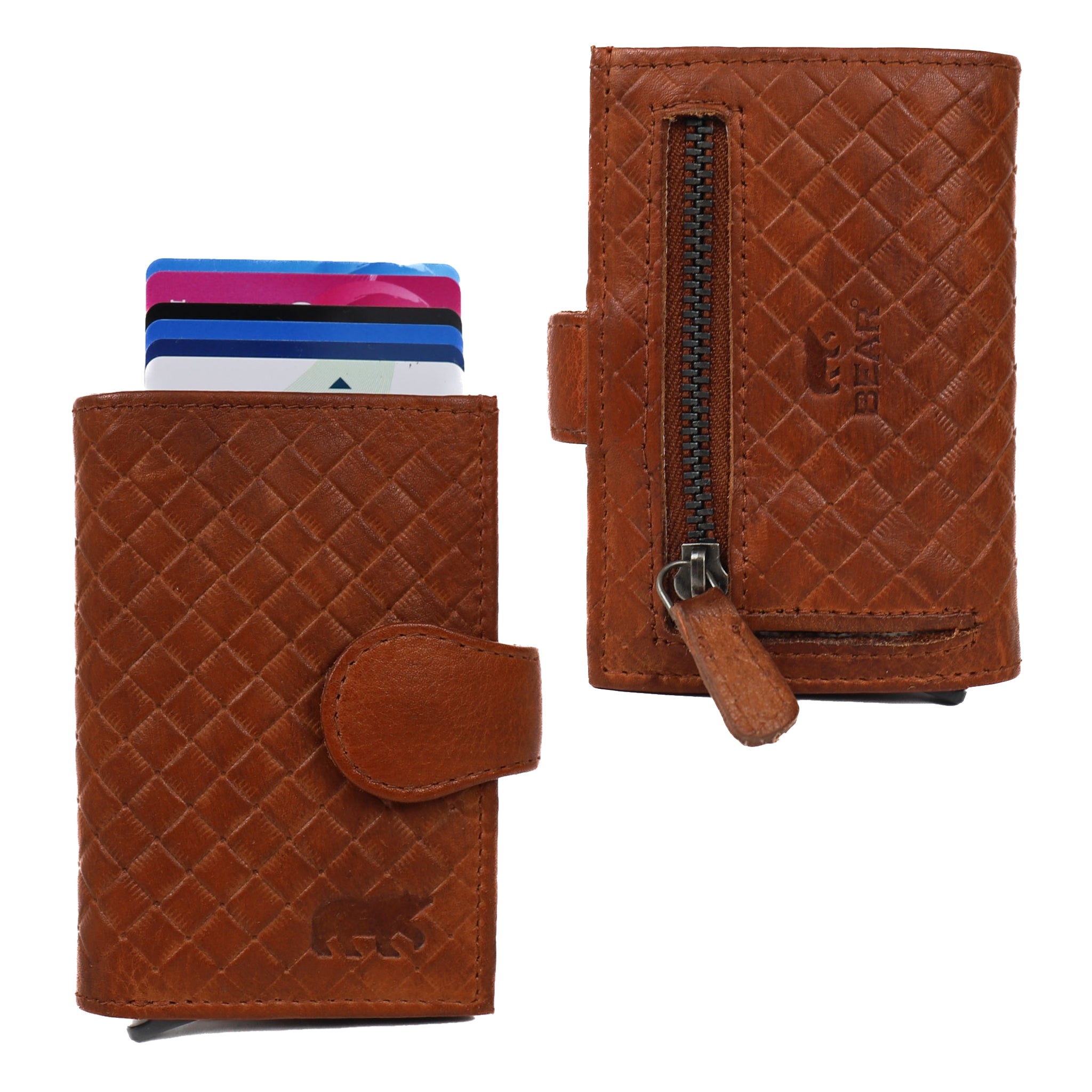 Woven card holder 'Elsie' cognac