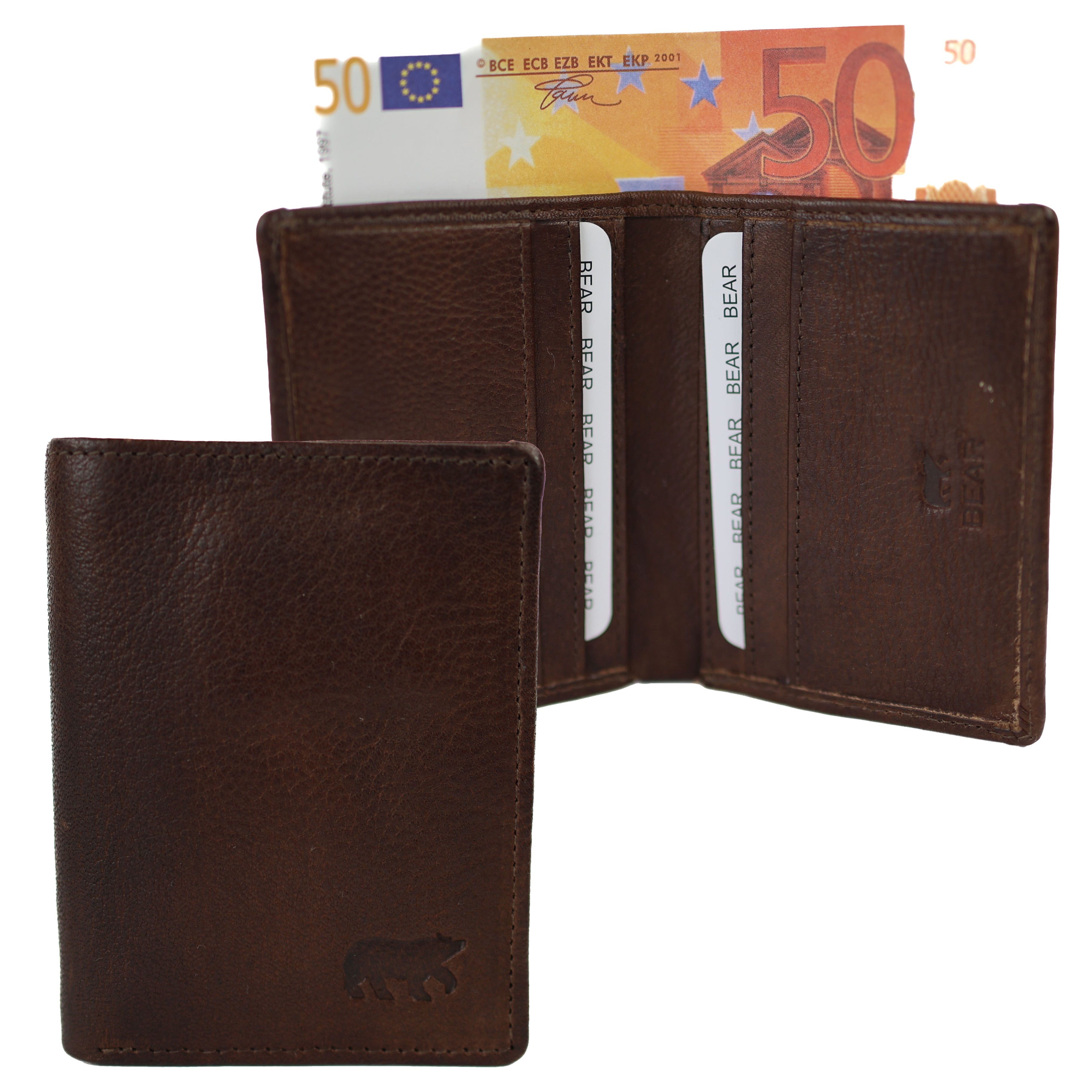 Pasjeshouder met briefgeldvak 'Cas' donkerbruin