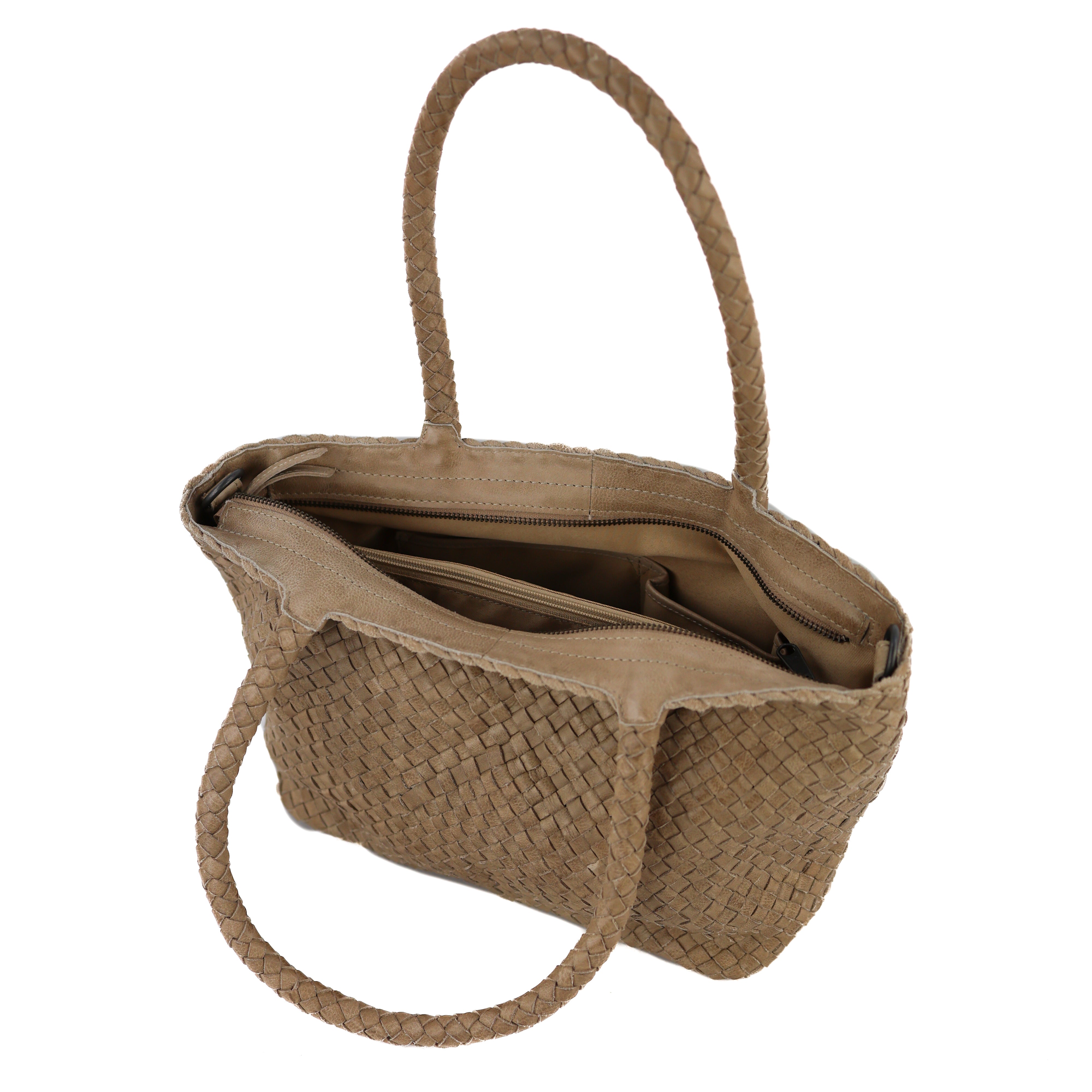 Gevlochten hand-/schoudertas 'Franca' beige