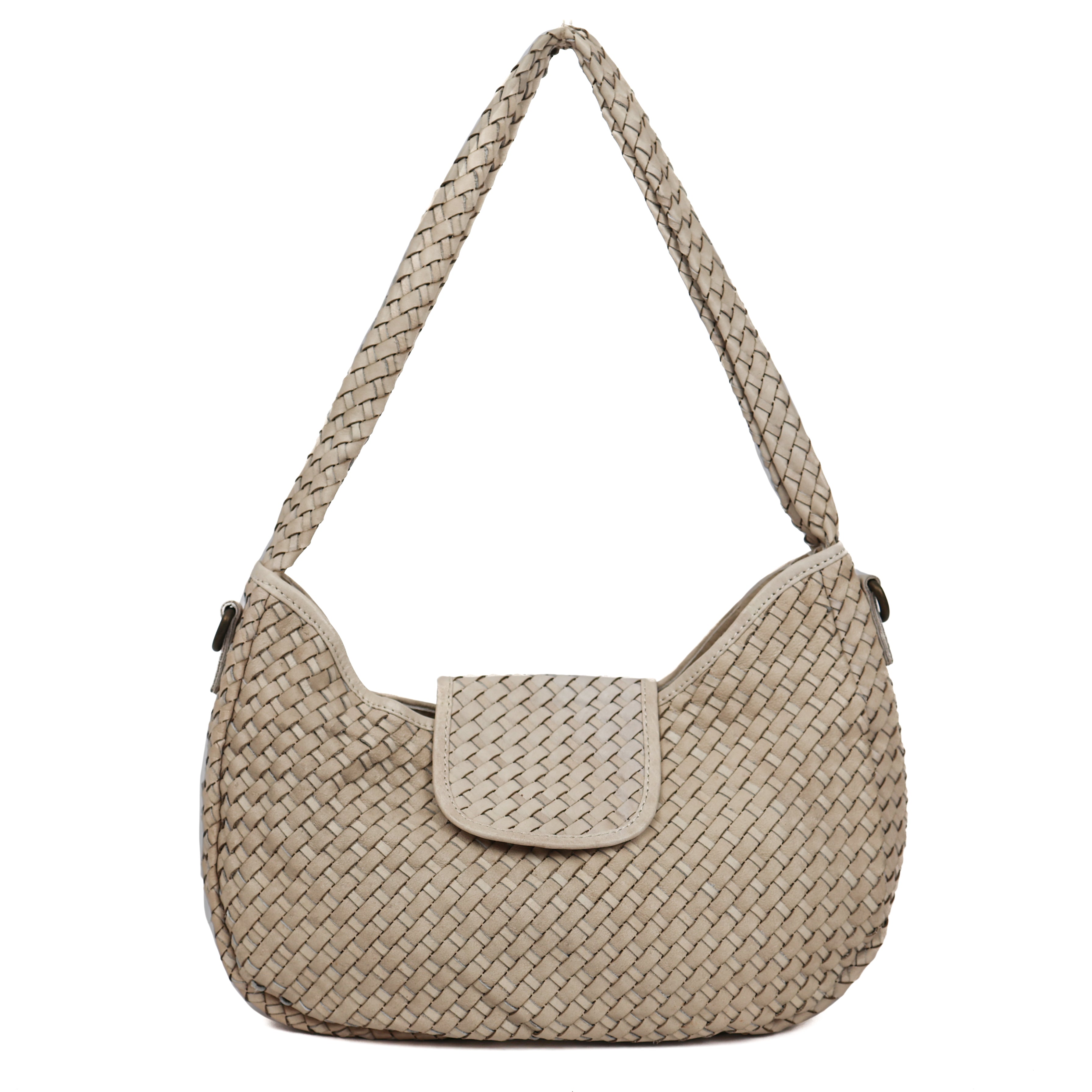 Gevlochten buideltasje 'Amelie' creme