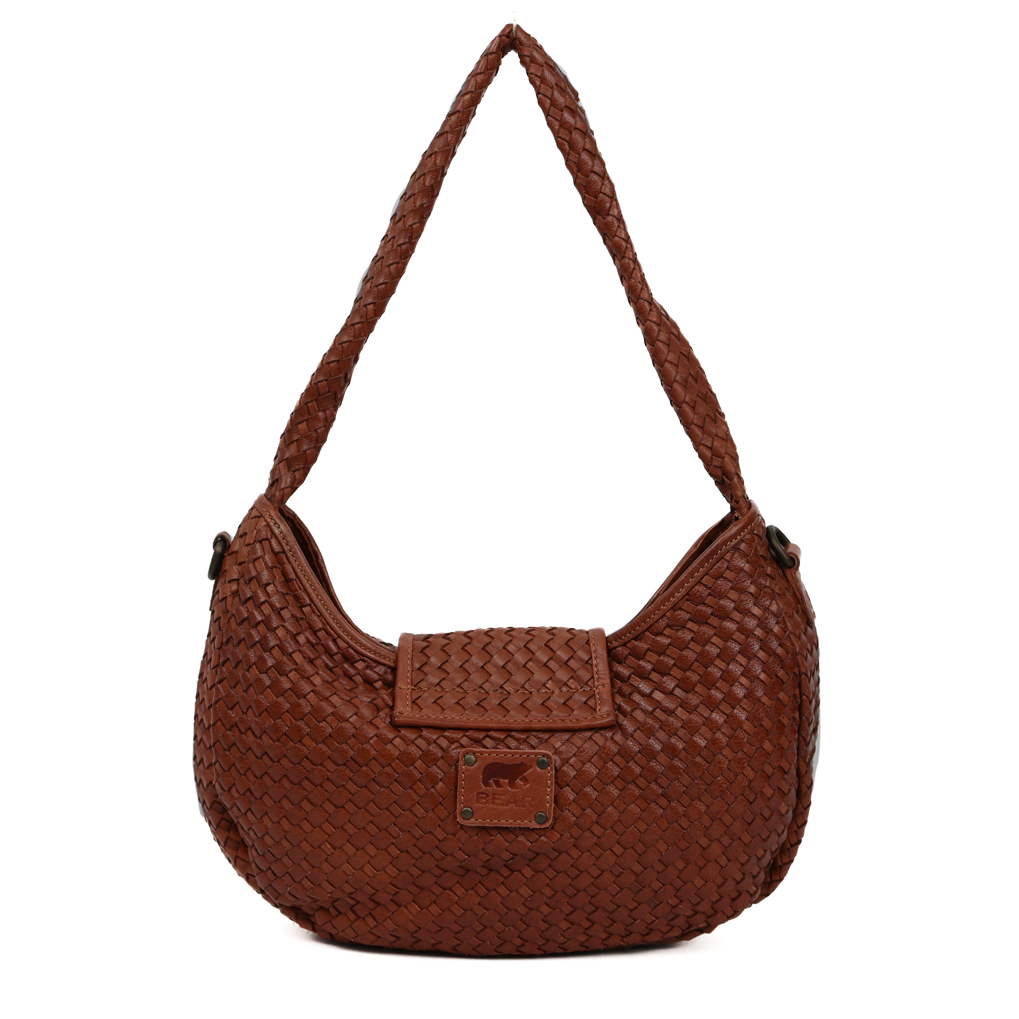 Gevlochten buideltasje 'Amelie' cognac