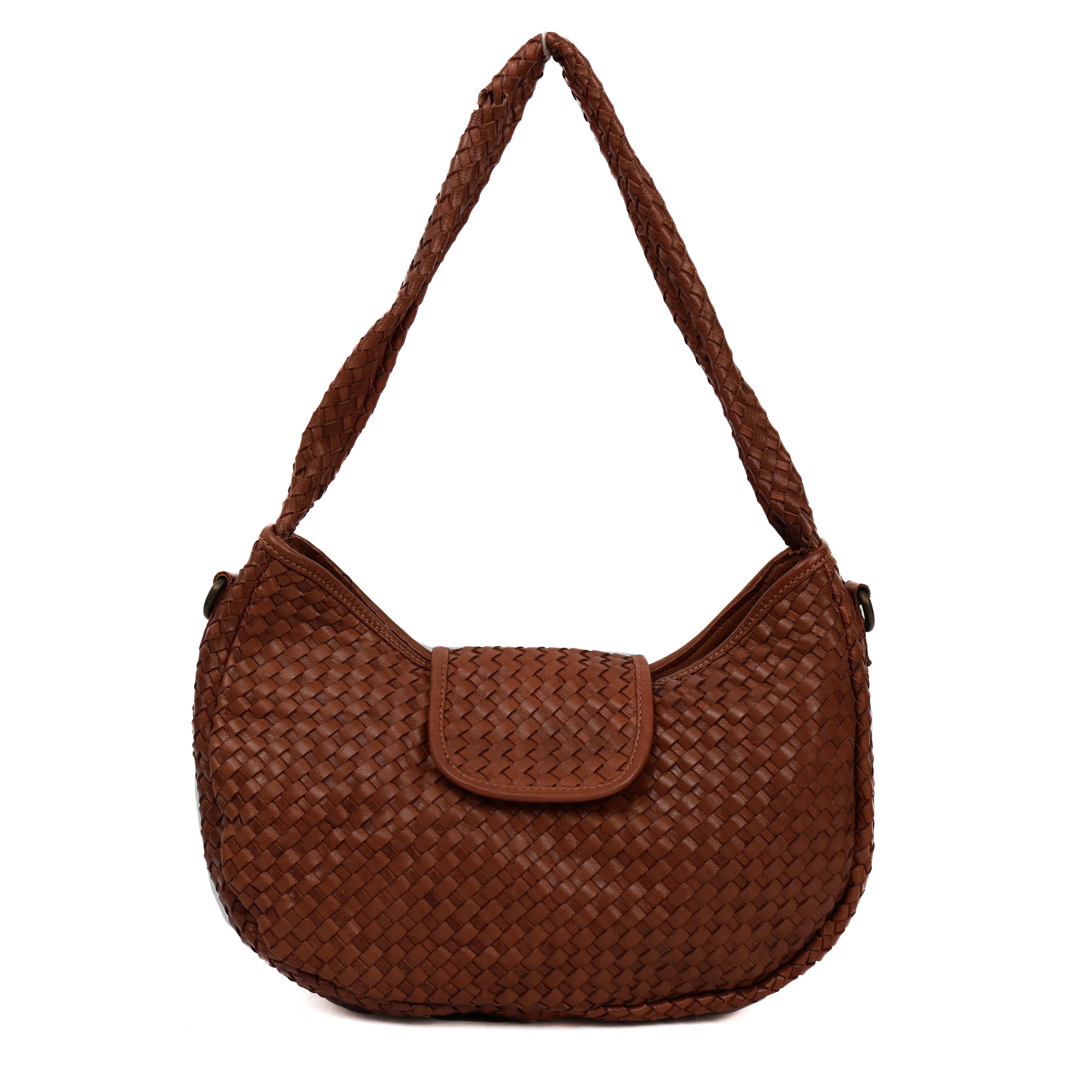 Gevlochten buideltasje 'Amelie' cognac