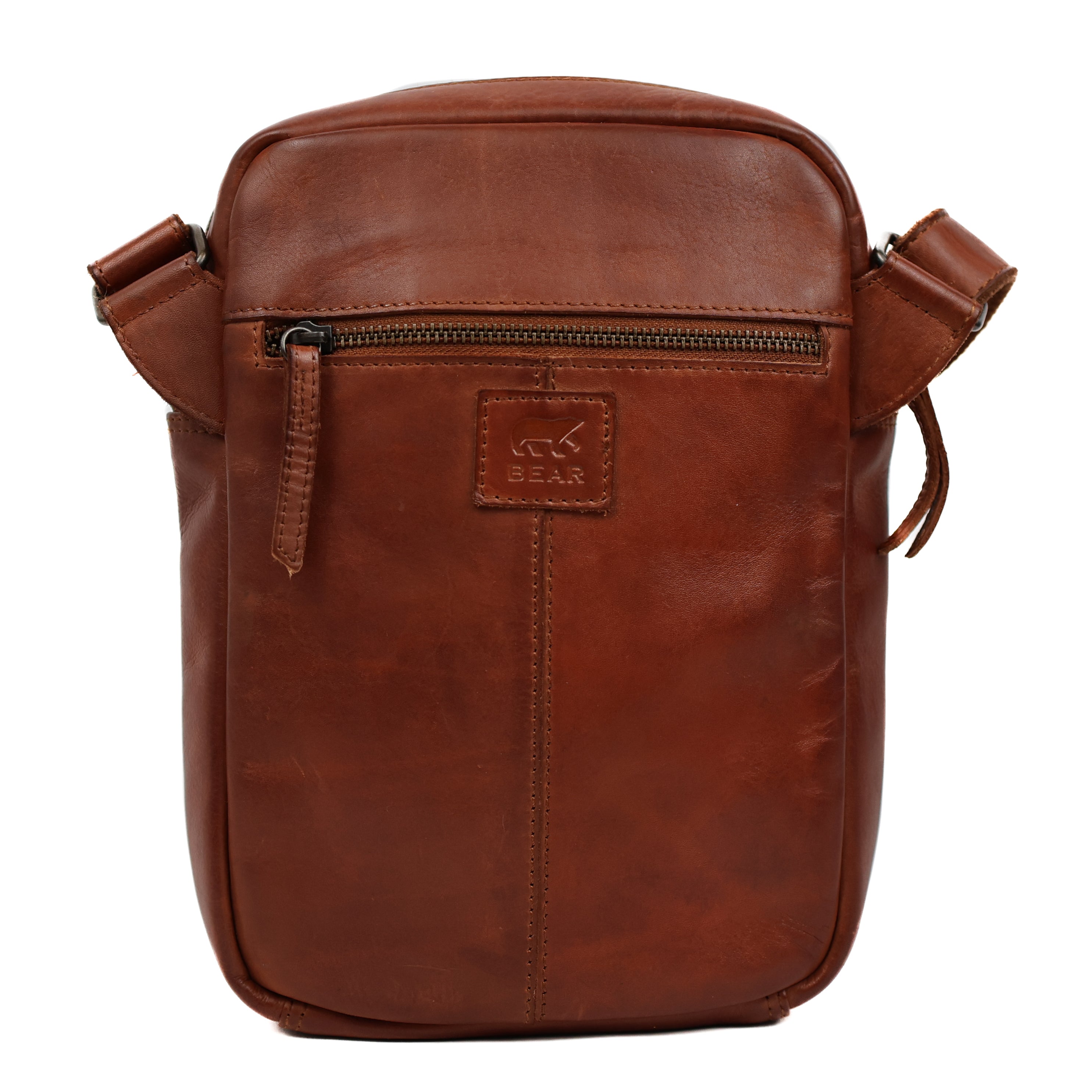 Schoudertasje met ritsen 'Jody' cognac