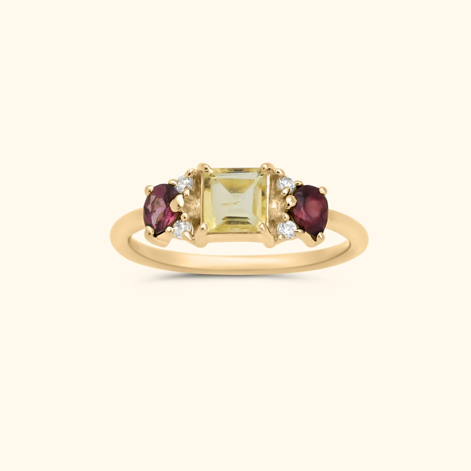 Citrine Rhodolite cluster ring