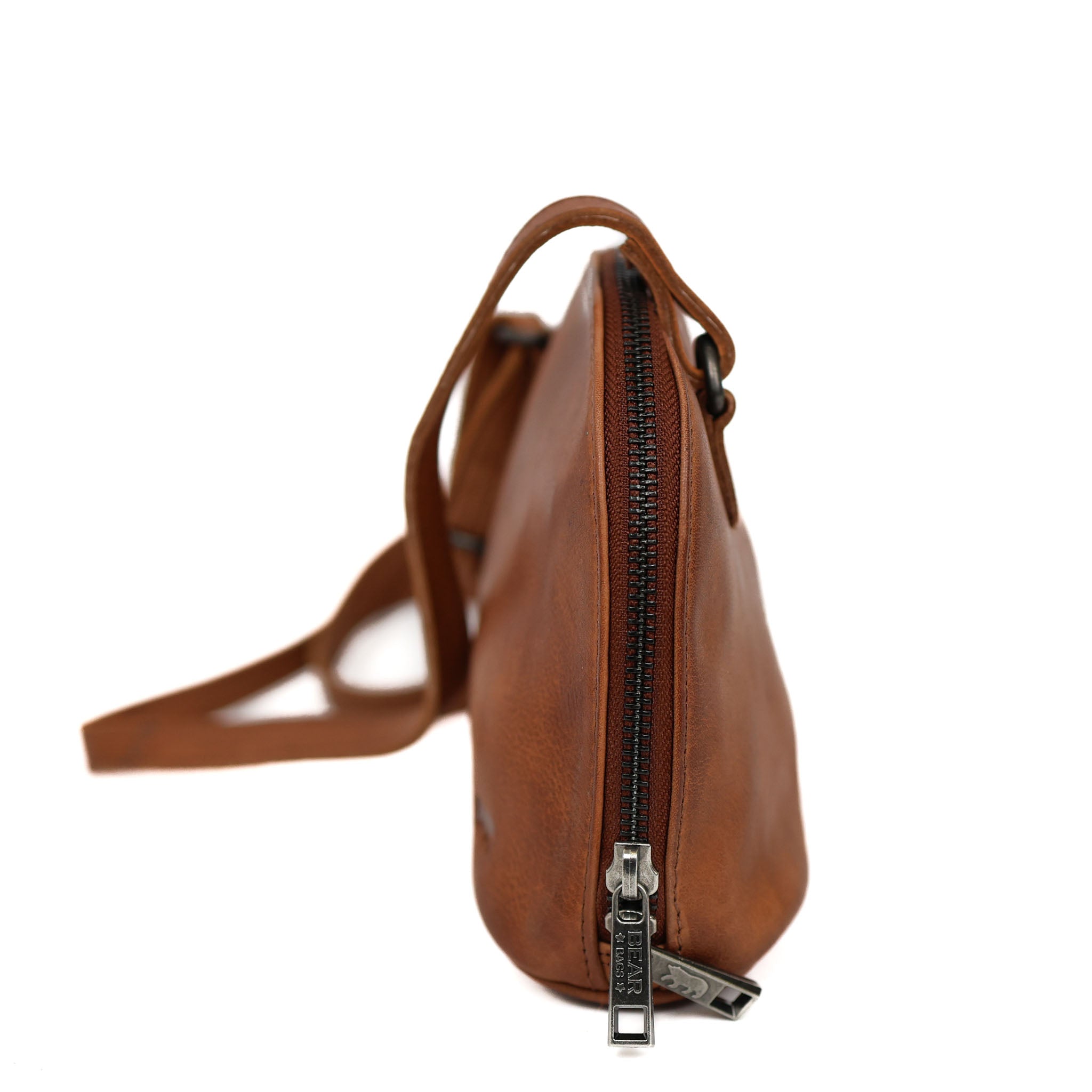 Schoudertasje met rits 'Hidde' cognac
