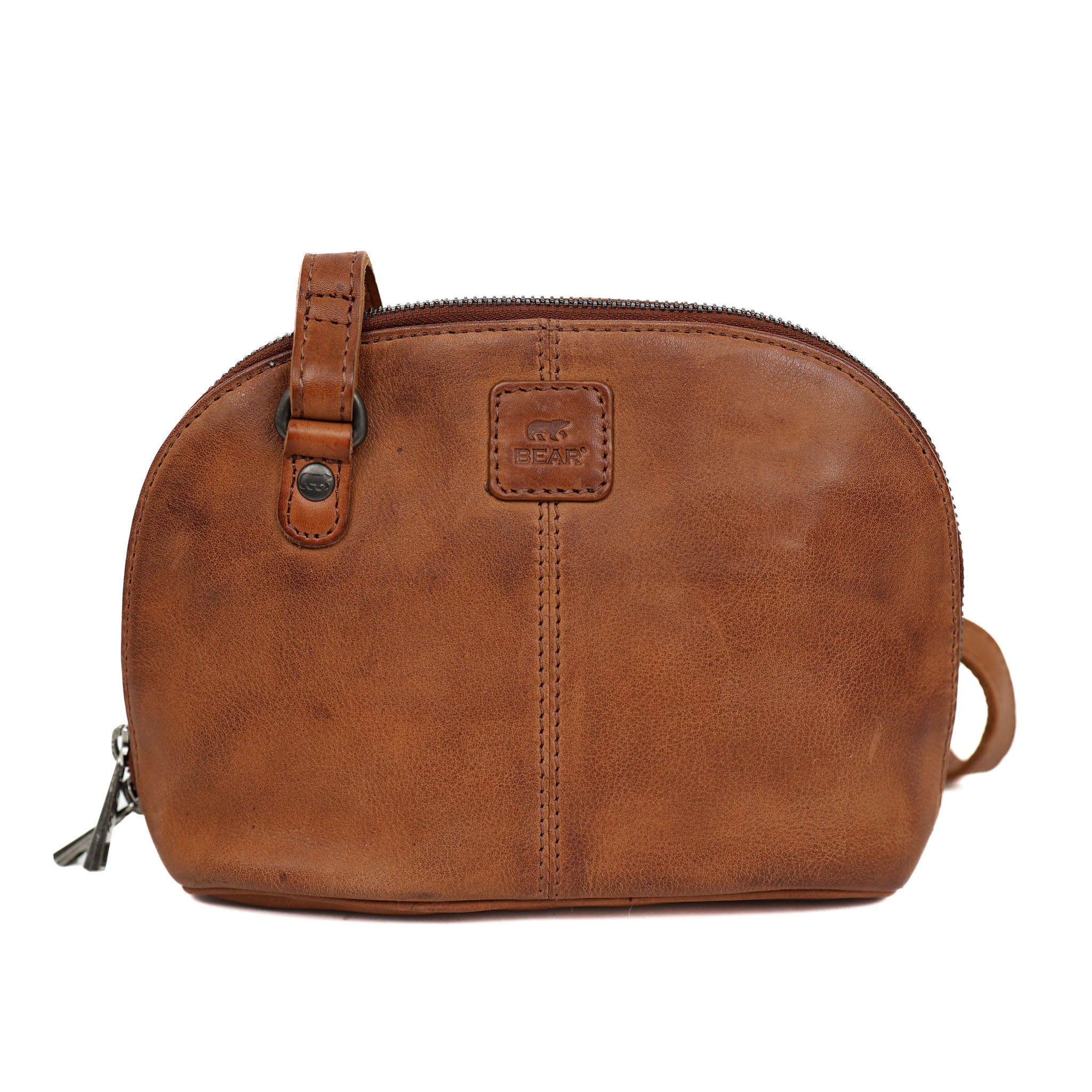 Schoudertasje met rits 'Hidde' cognac