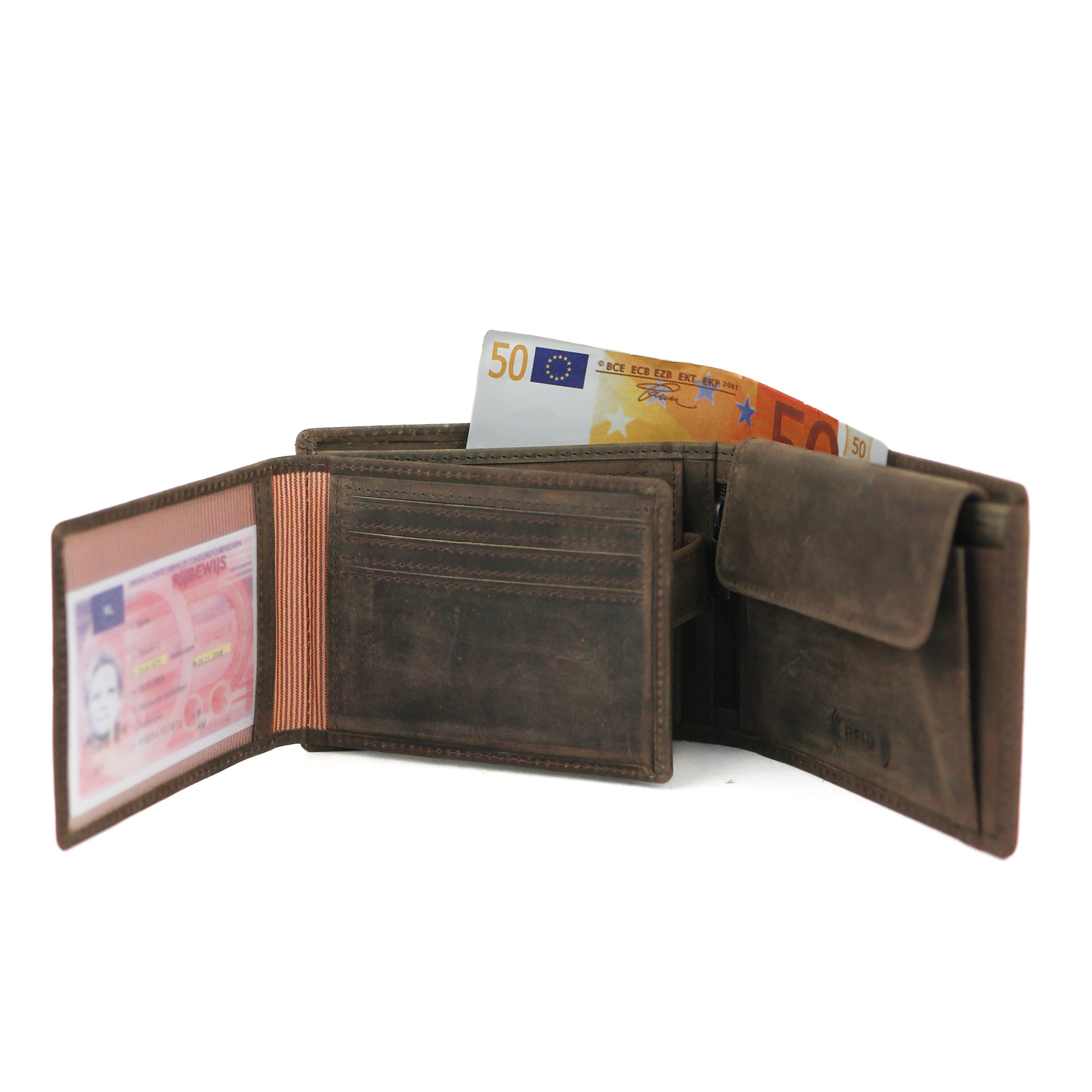 Ruime herenportemonnee/billfold 'Tijn' bruin