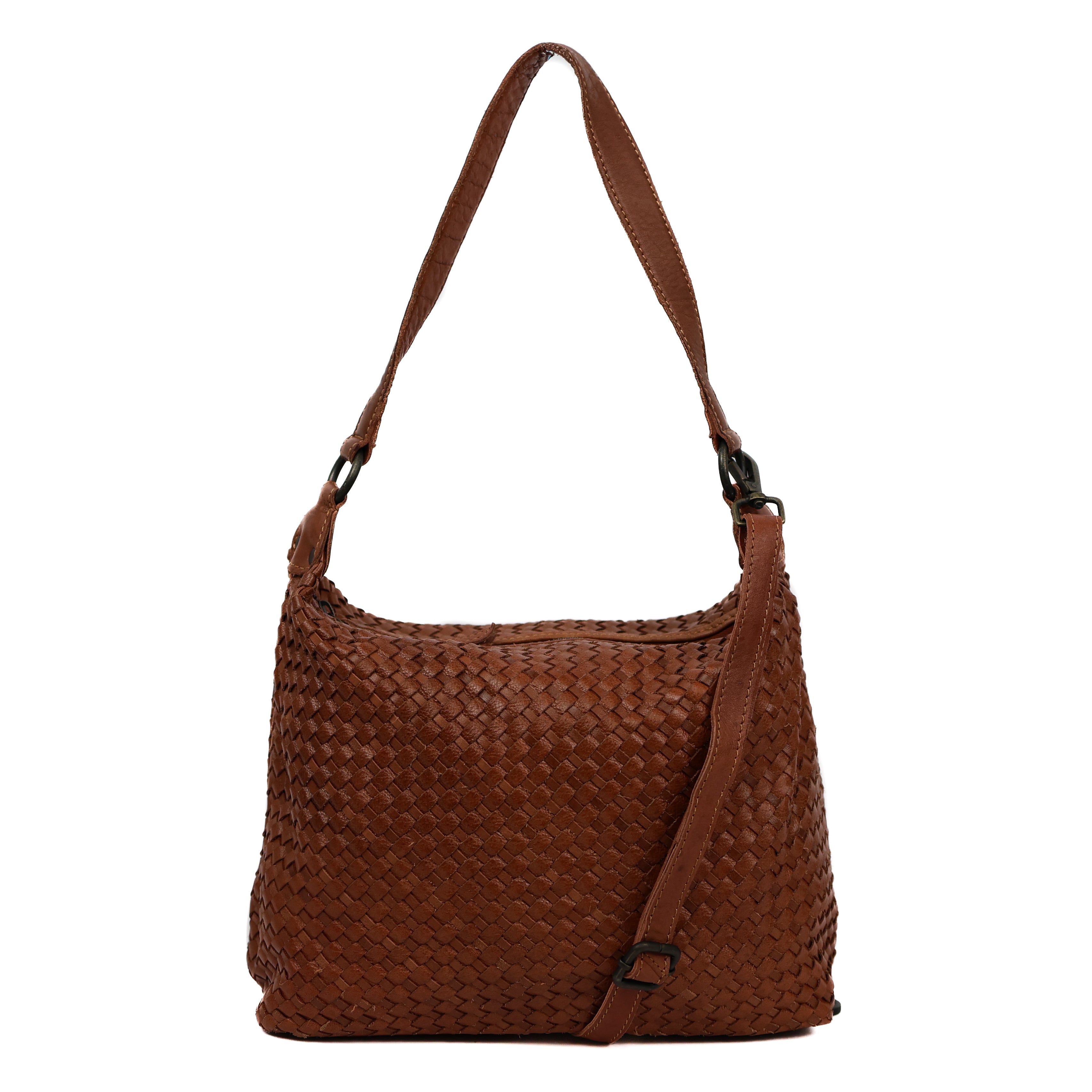 Braided pouch bag 'Marlène' cognac