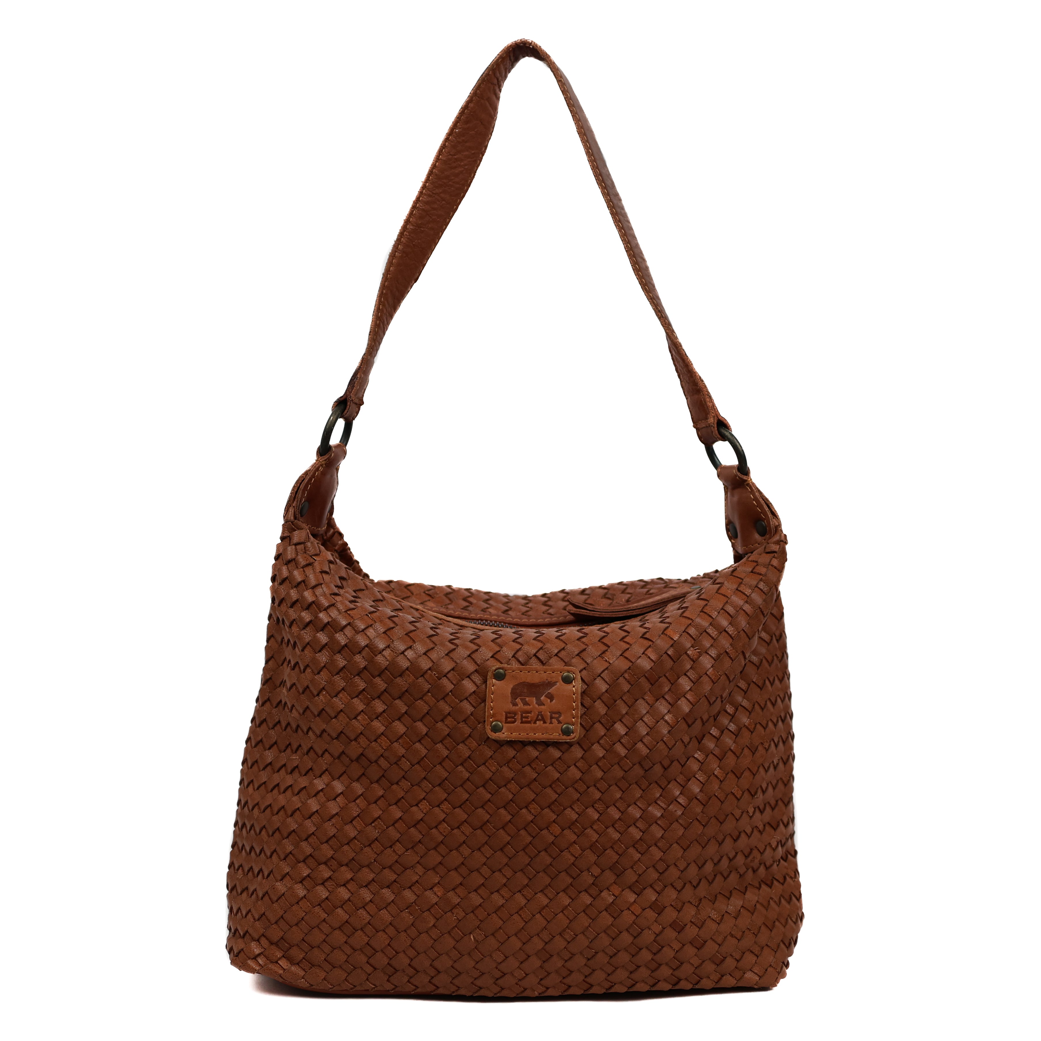 Braided pouch bag 'Marlène' cognac