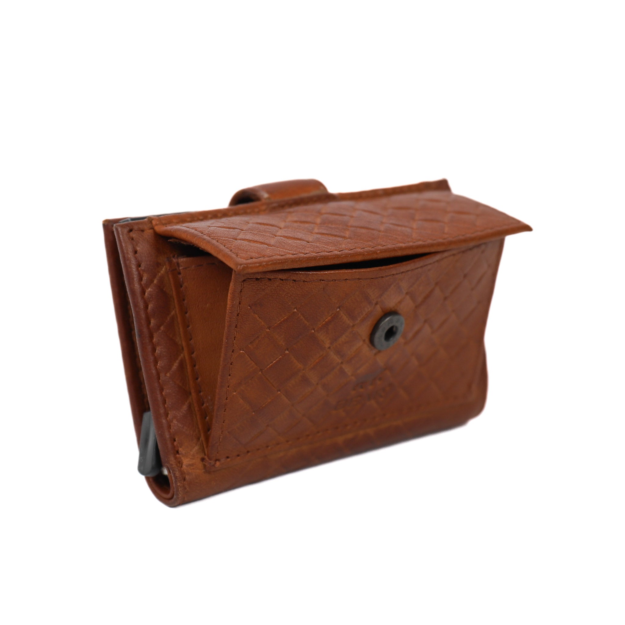 Woven card holder 'Evie' cognac