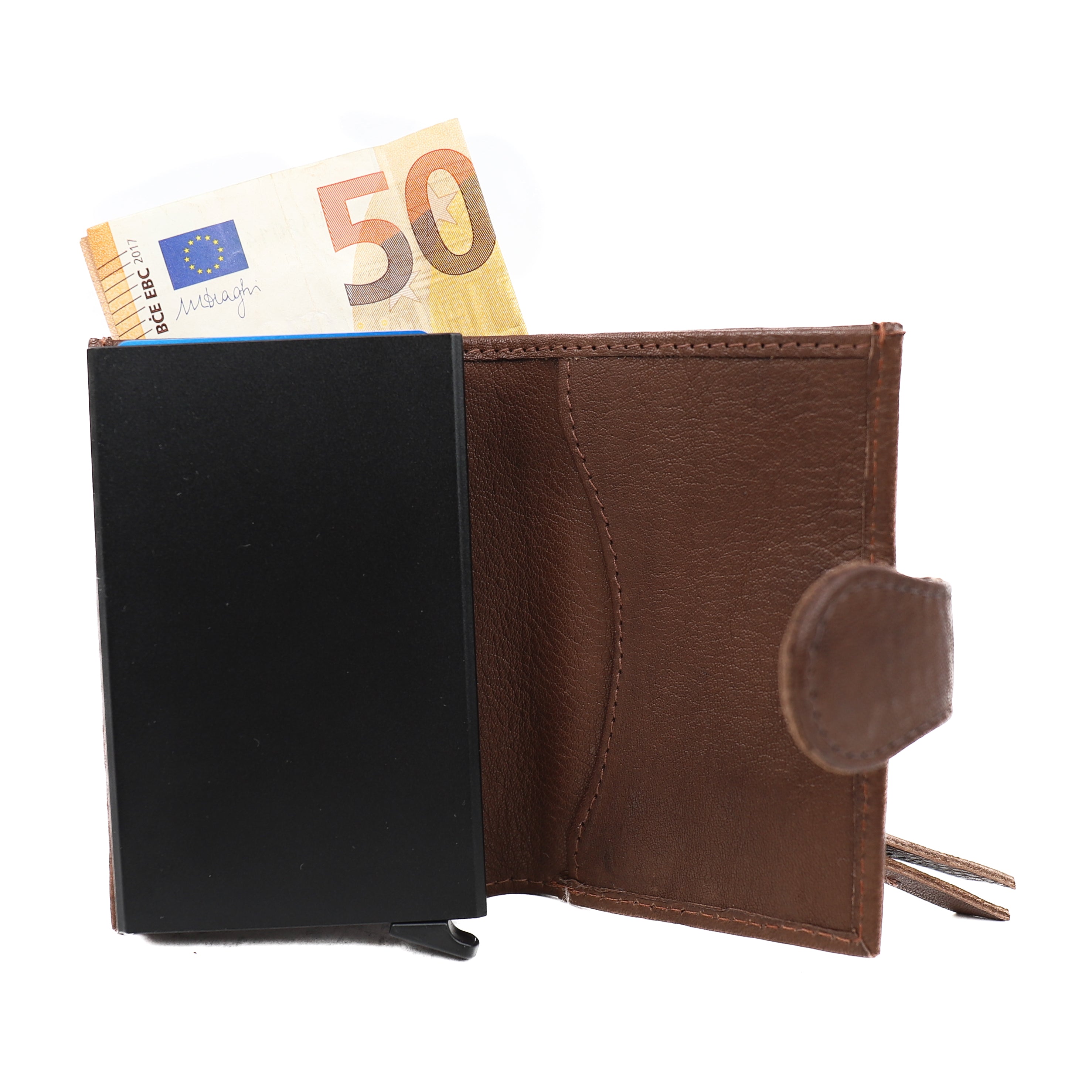 Card holder with outlet coin pocket