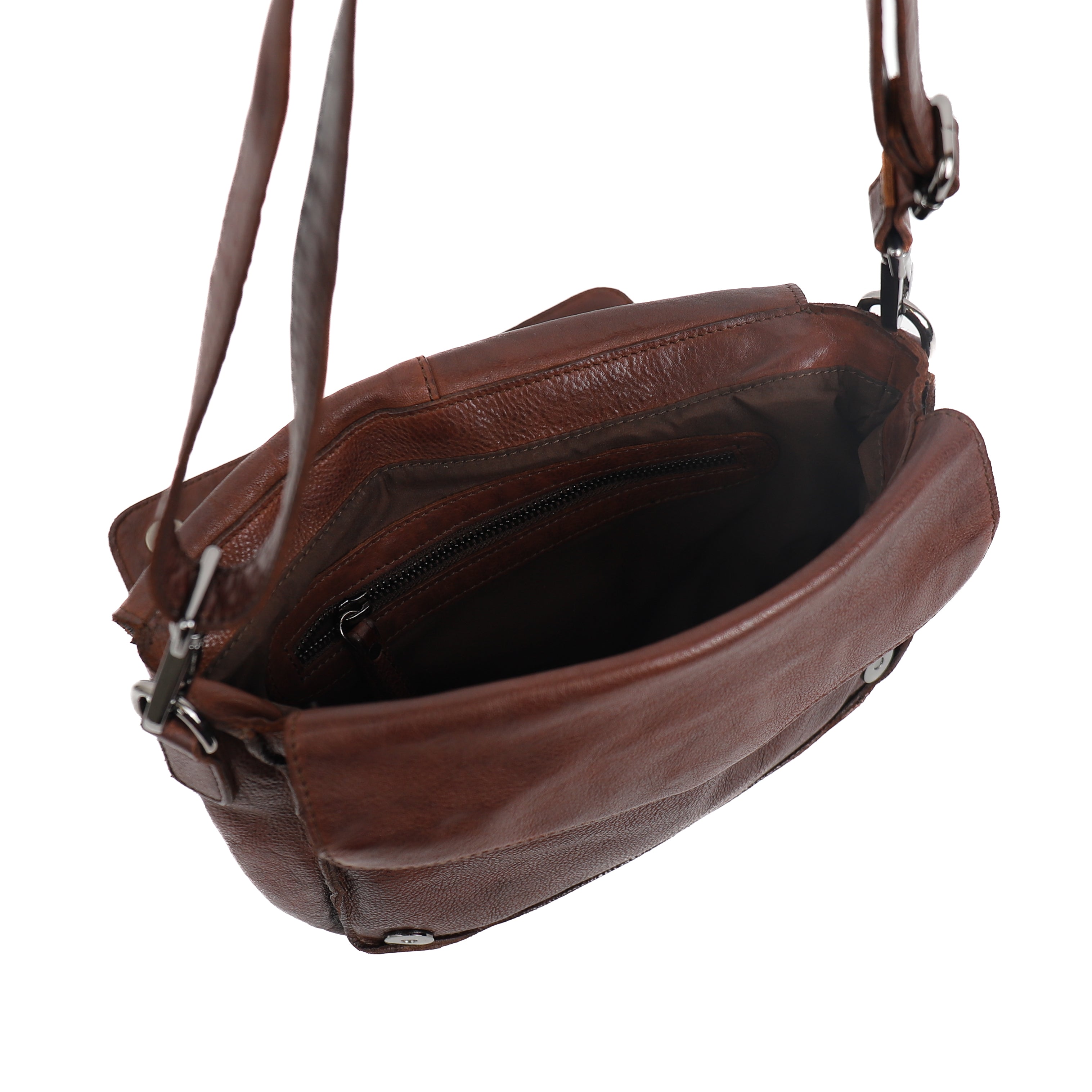 Shoulder bag with flap 'Rens' dark brown