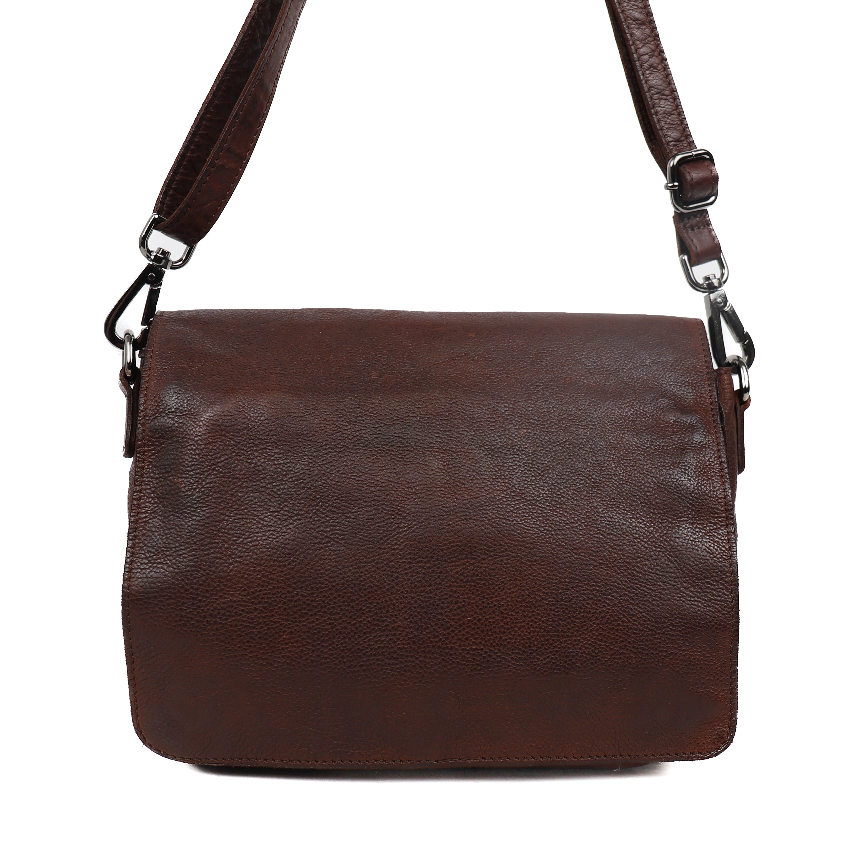 Shoulder bag with flap 'Rens' dark brown