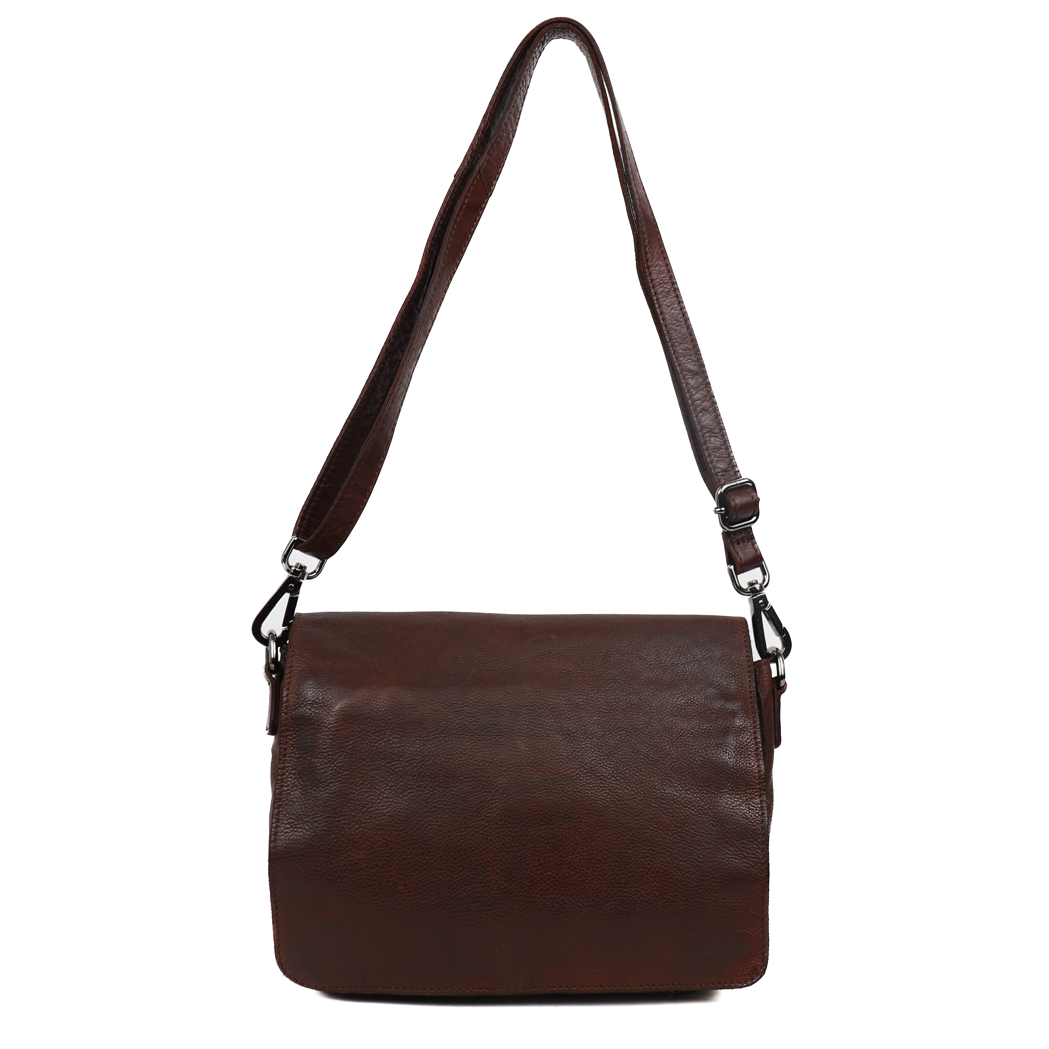 Shoulder bag with flap 'Rens' dark brown