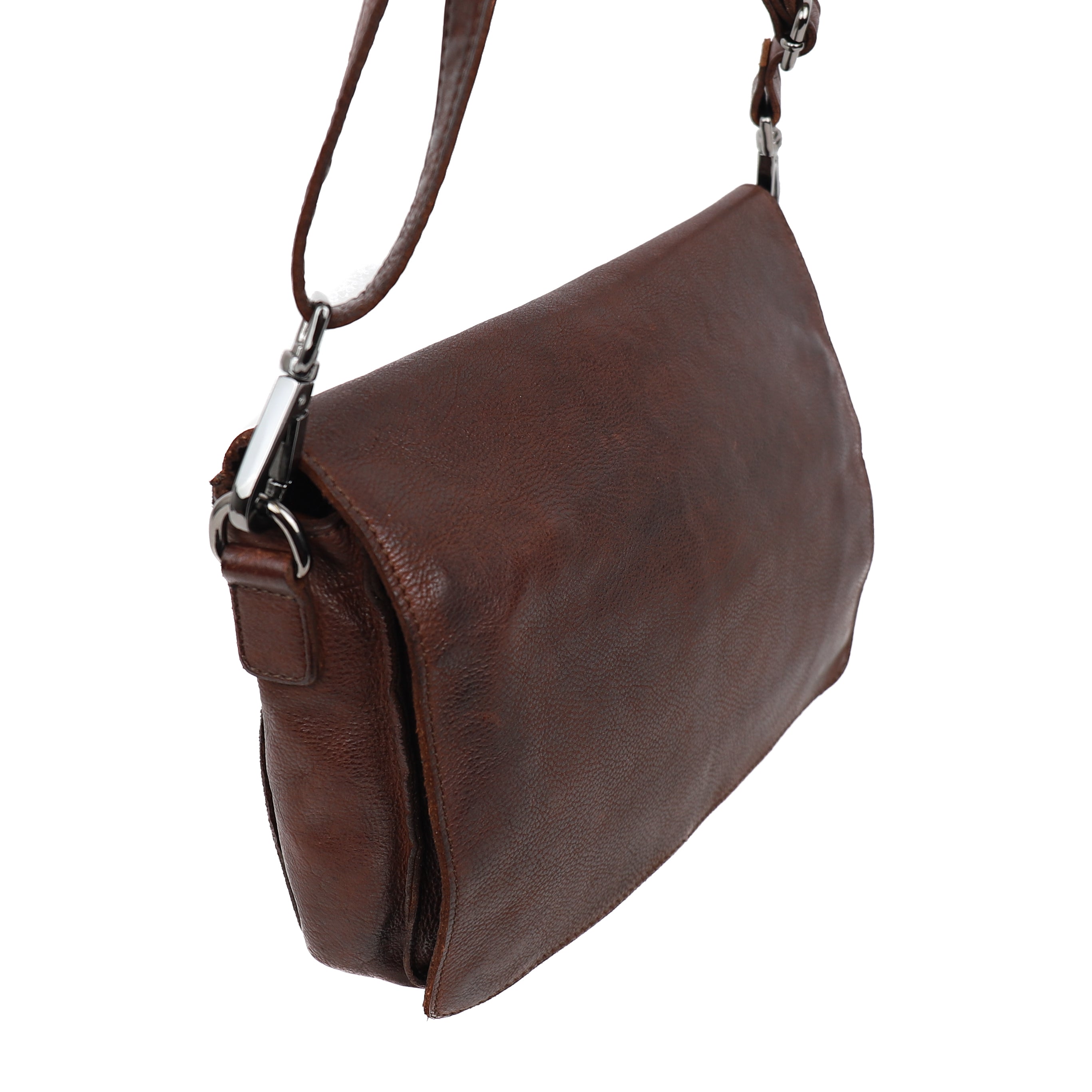 Shoulder bag with flap 'Rens' dark brown