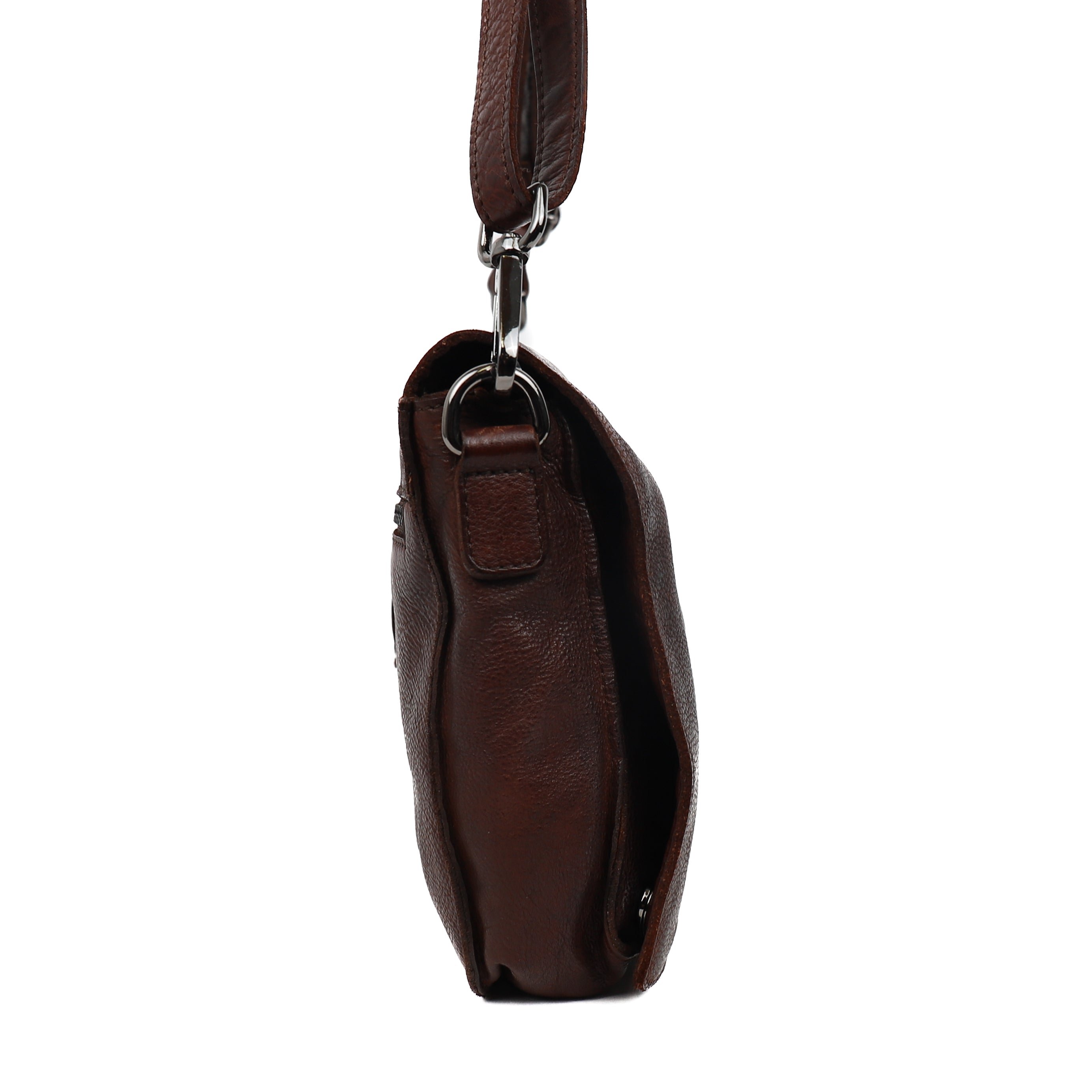 Shoulder bag with flap 'Rens' dark brown