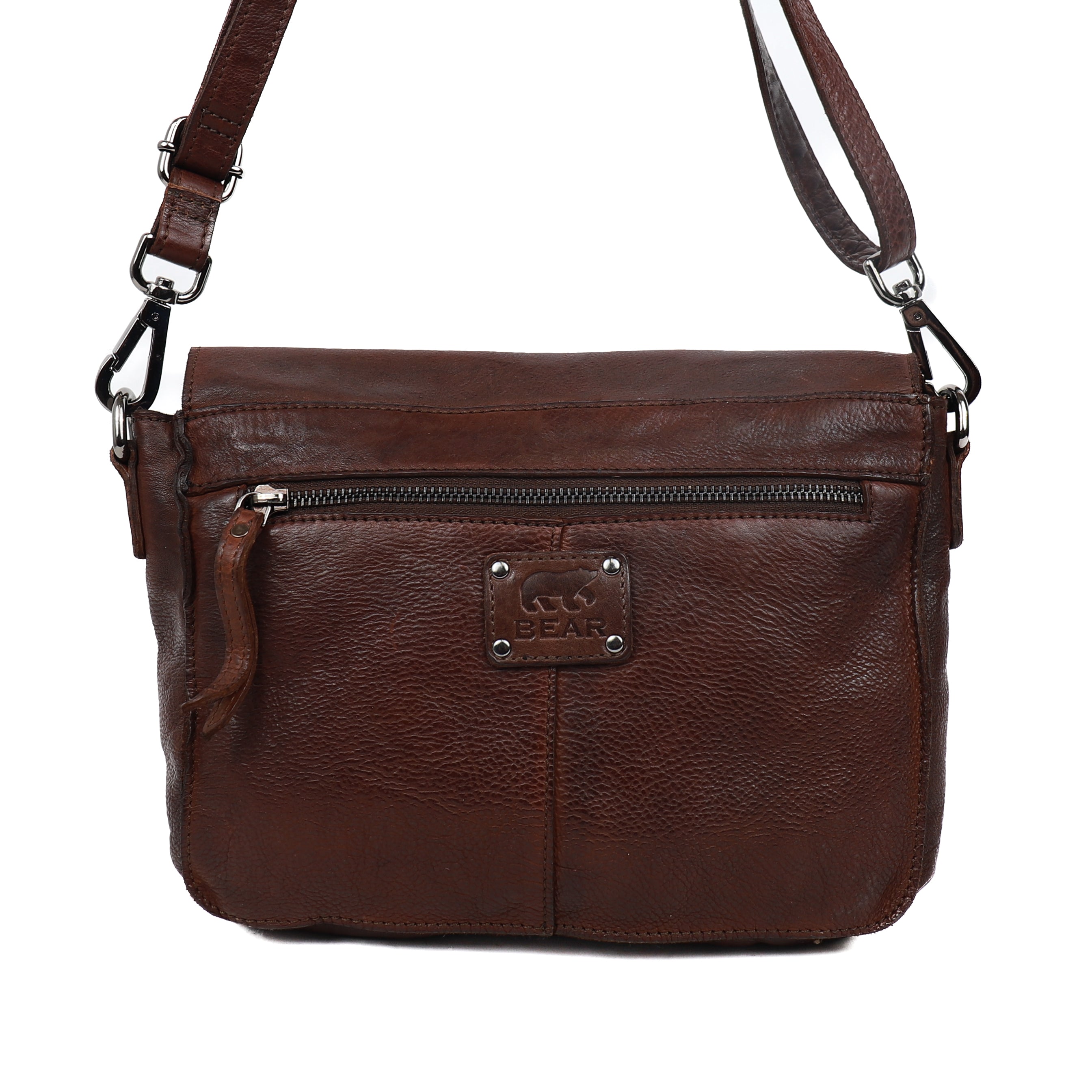 Shoulder bag with flap 'Rens' dark brown