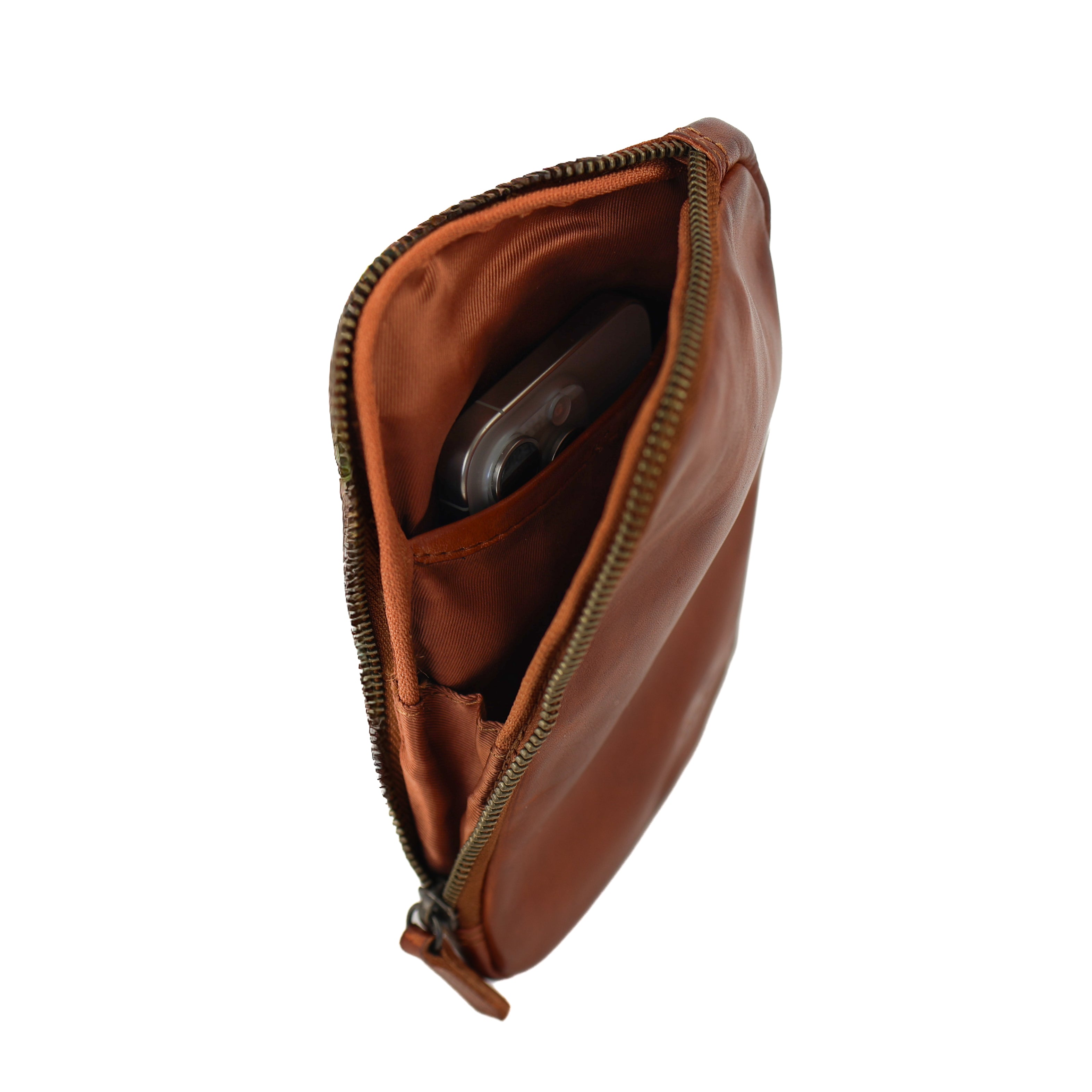 Phone/shoulder bag 'Camille' cognac