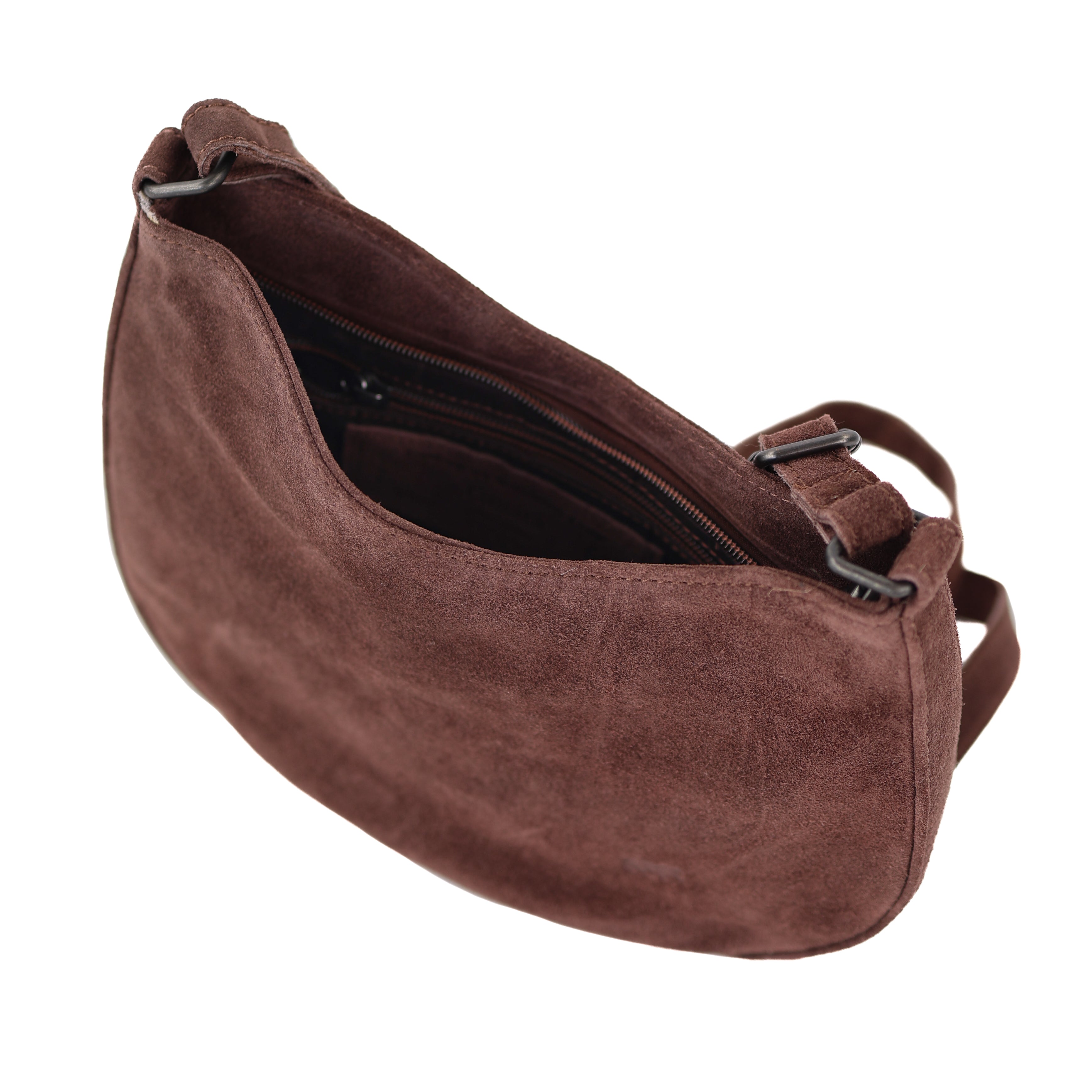Suède schoudertasje 'Tamara' choco