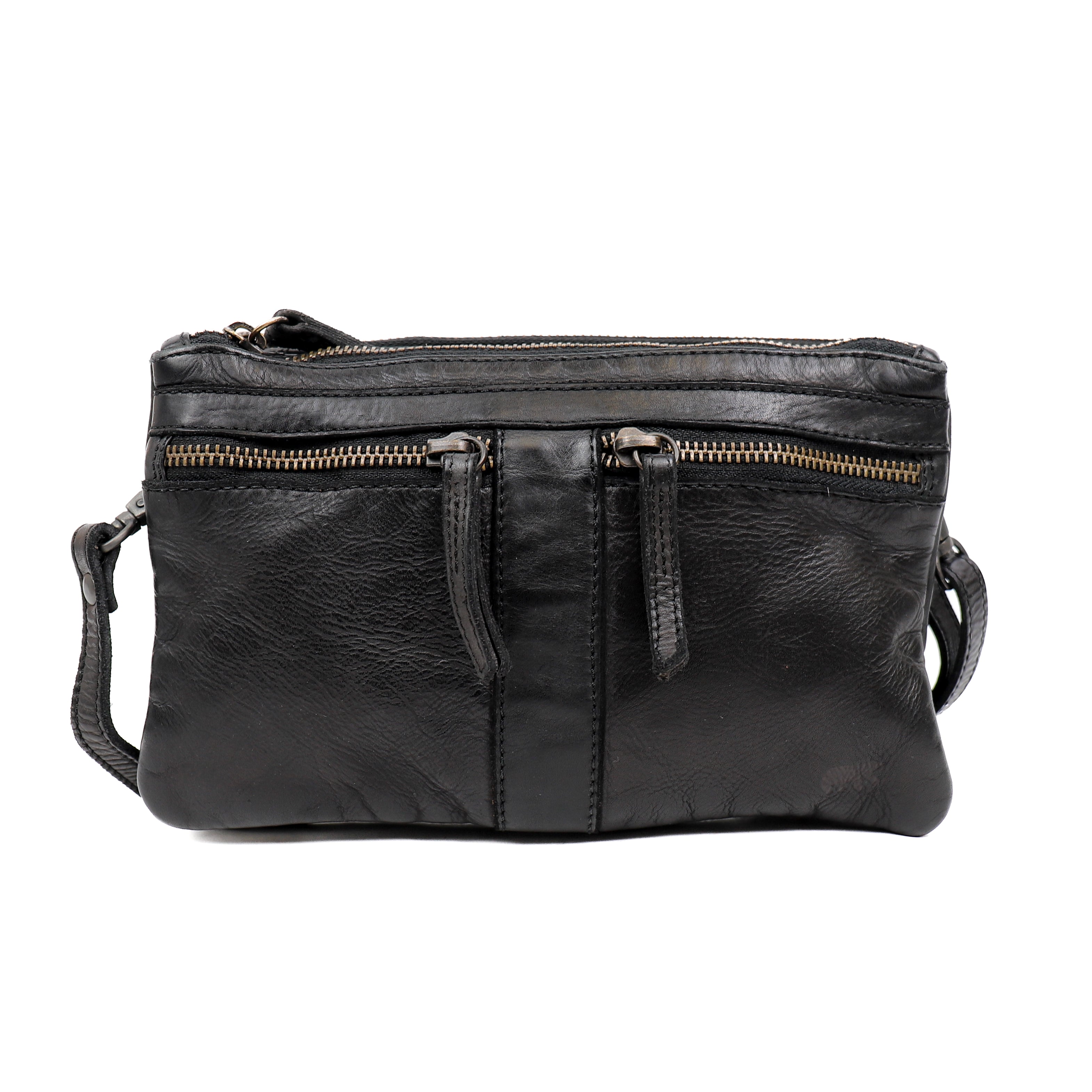 Shoulder bag double zipper 'Linda' black