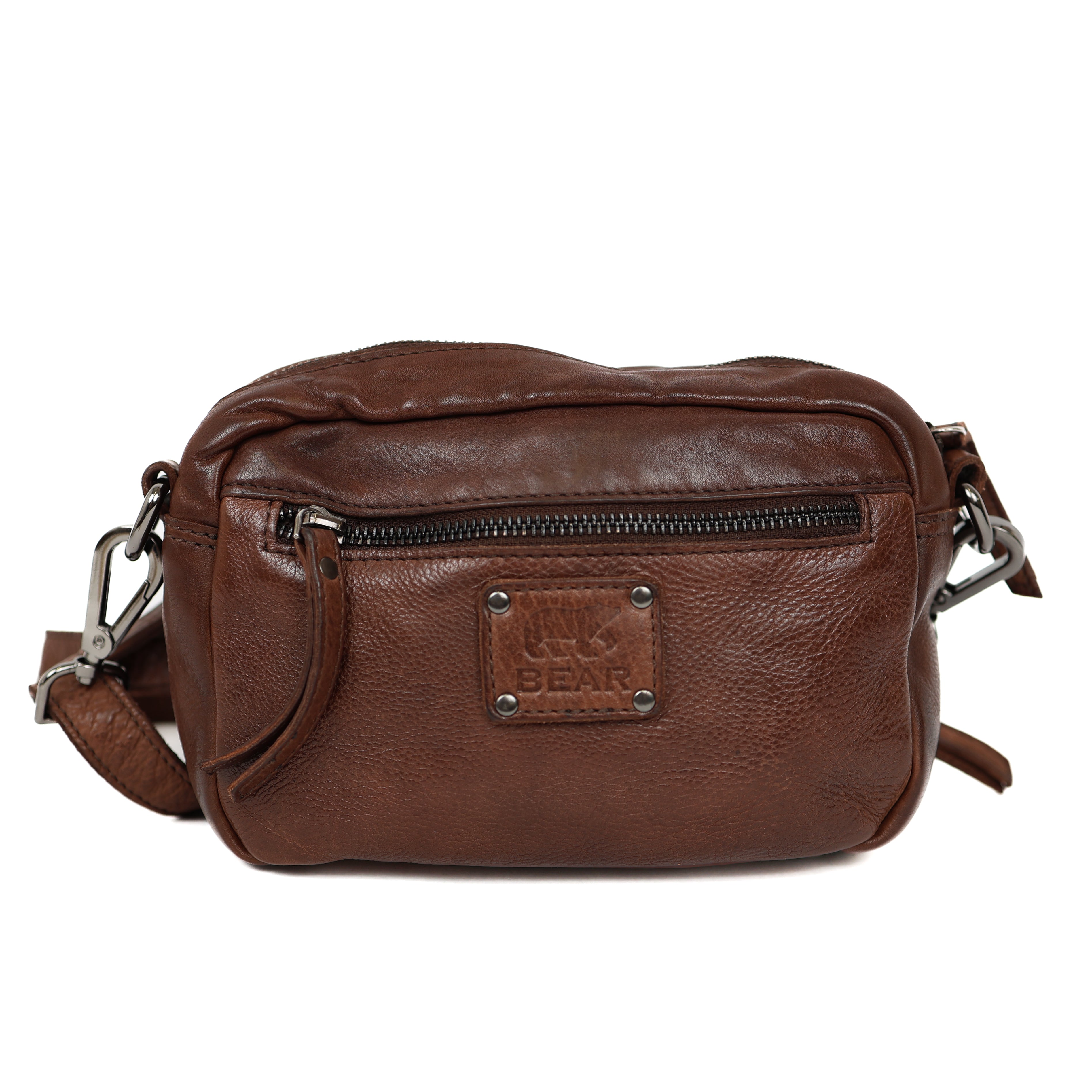 Small shoulderbag with front pockets 'Amber' dark brown