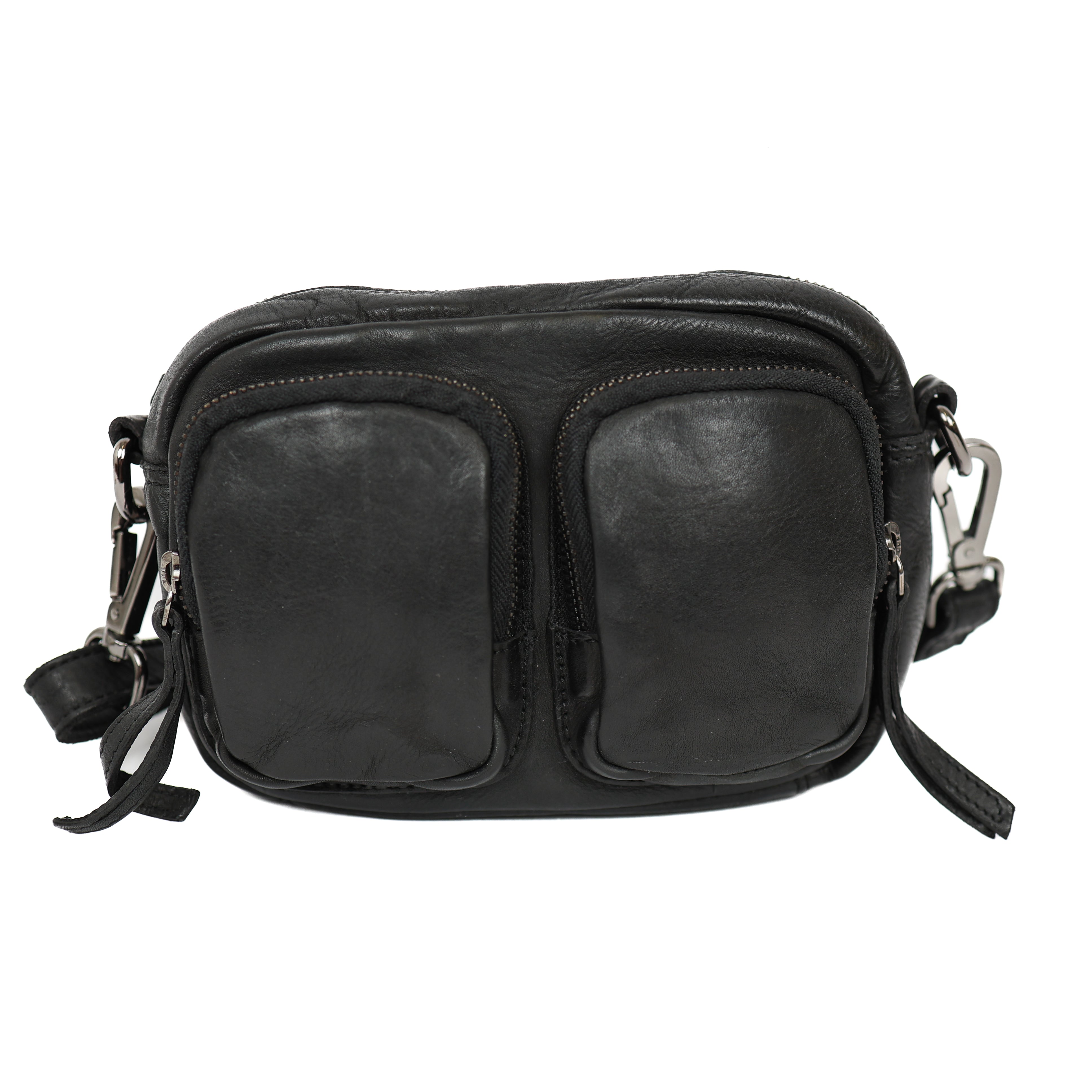 Small shoulderbag with front pockets 'Amber' black