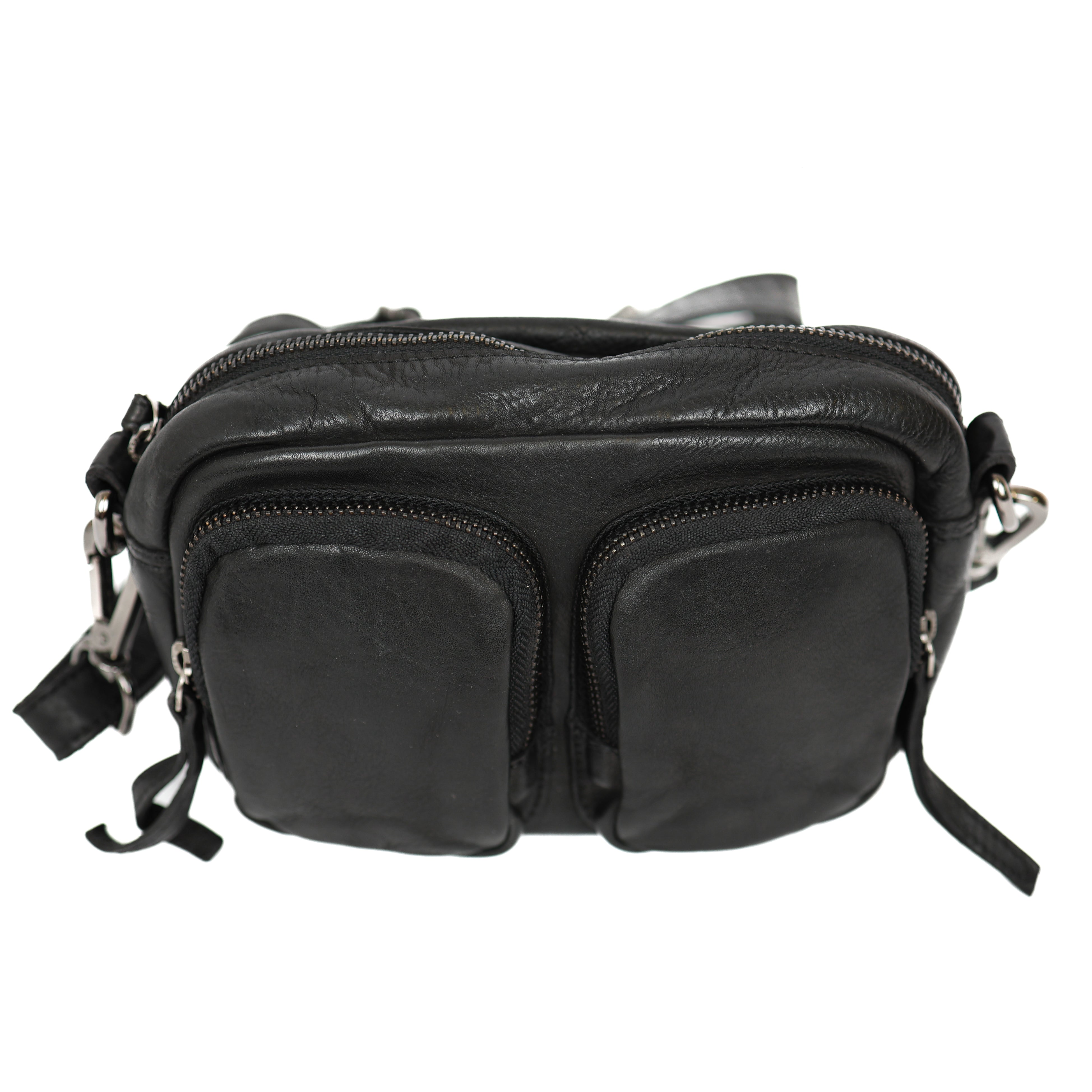 Small shoulderbag with front pockets 'Amber' black