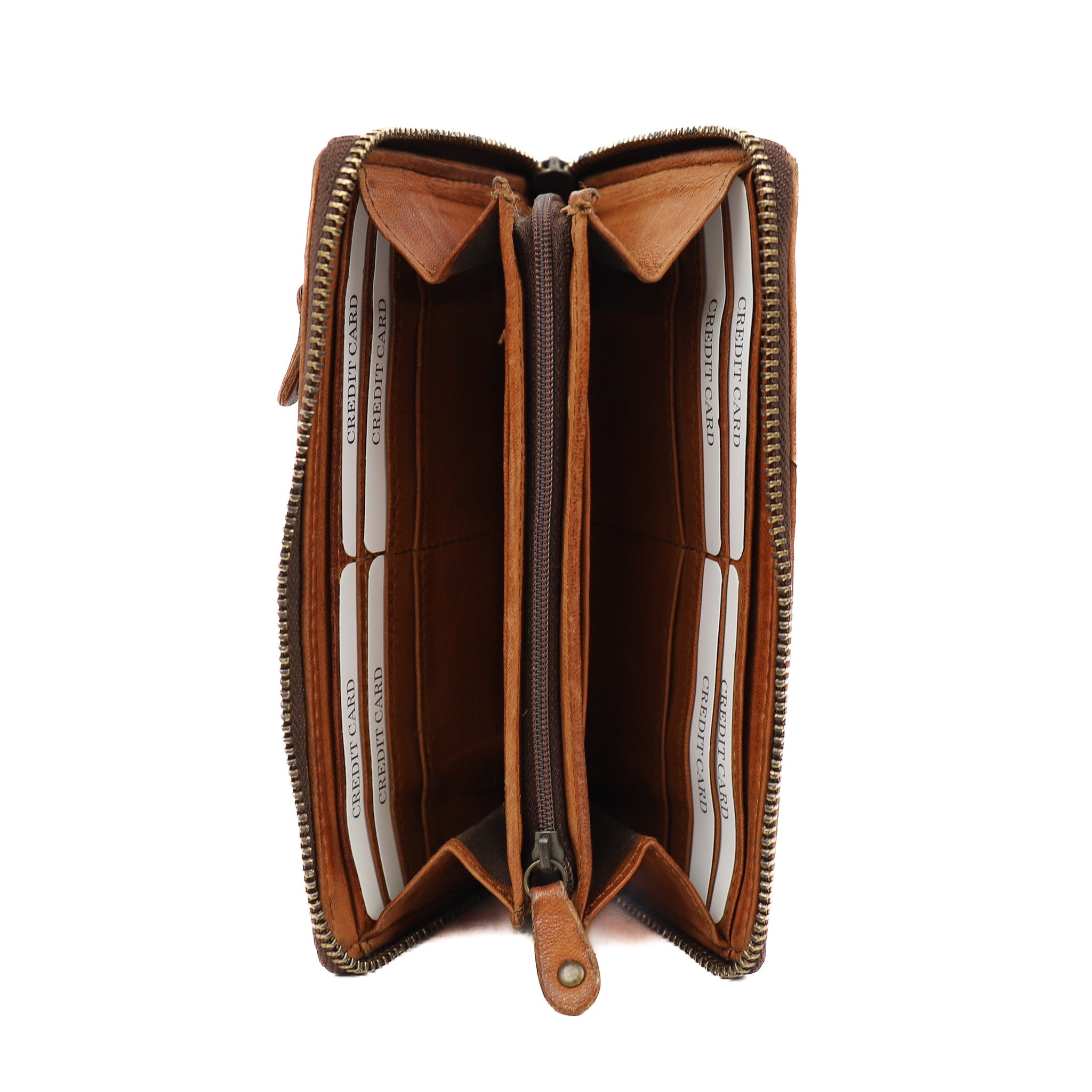 Braided zip wallet cognac - GR 11048