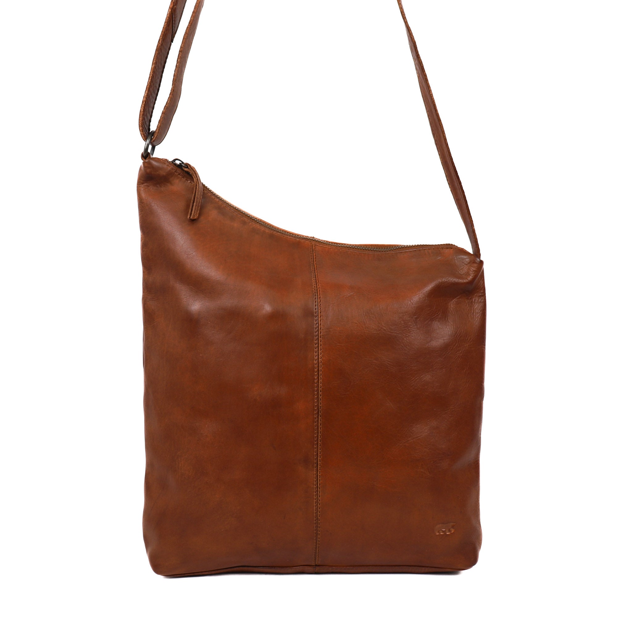 Asymmetric pouch bag 'Jeanine' cognac