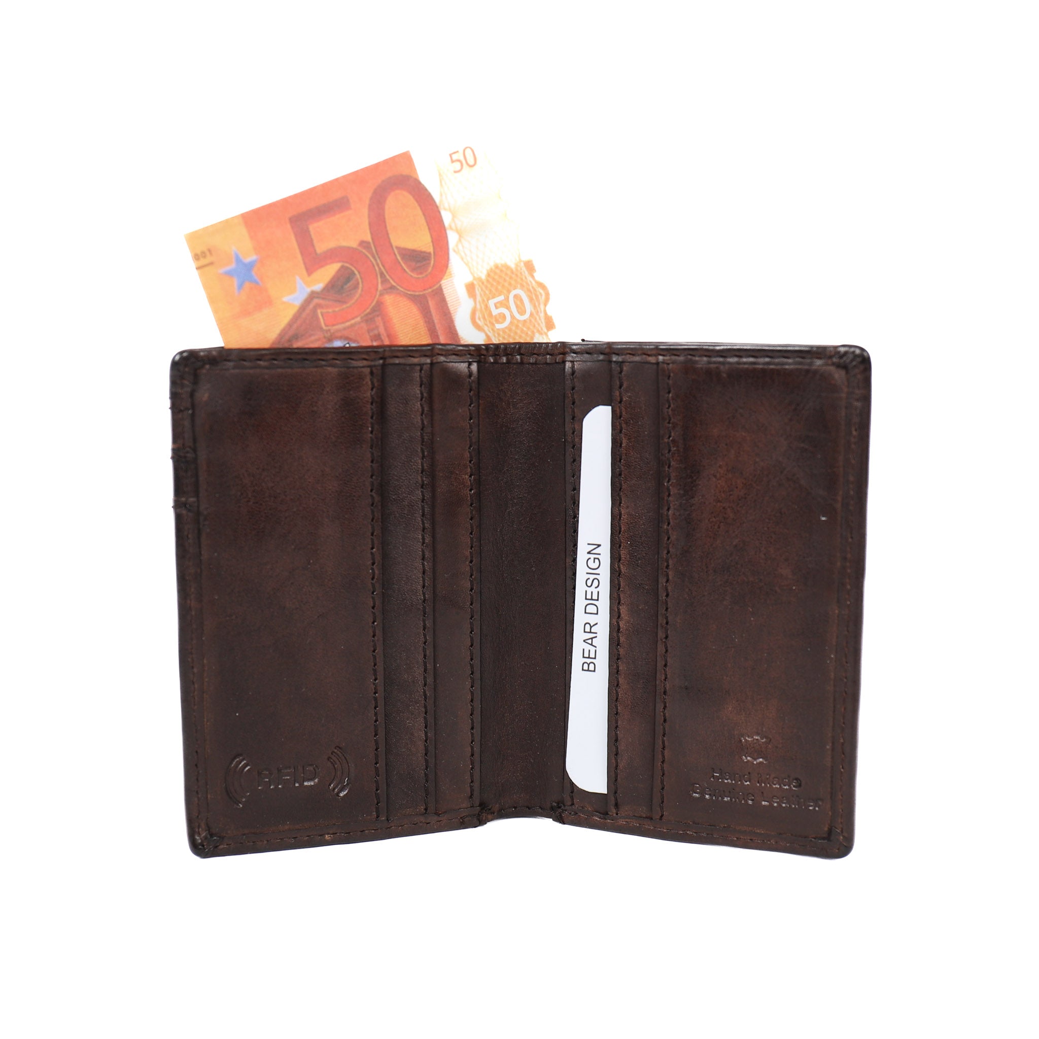 Card holder with banknote compartment 'Michel' dark brown