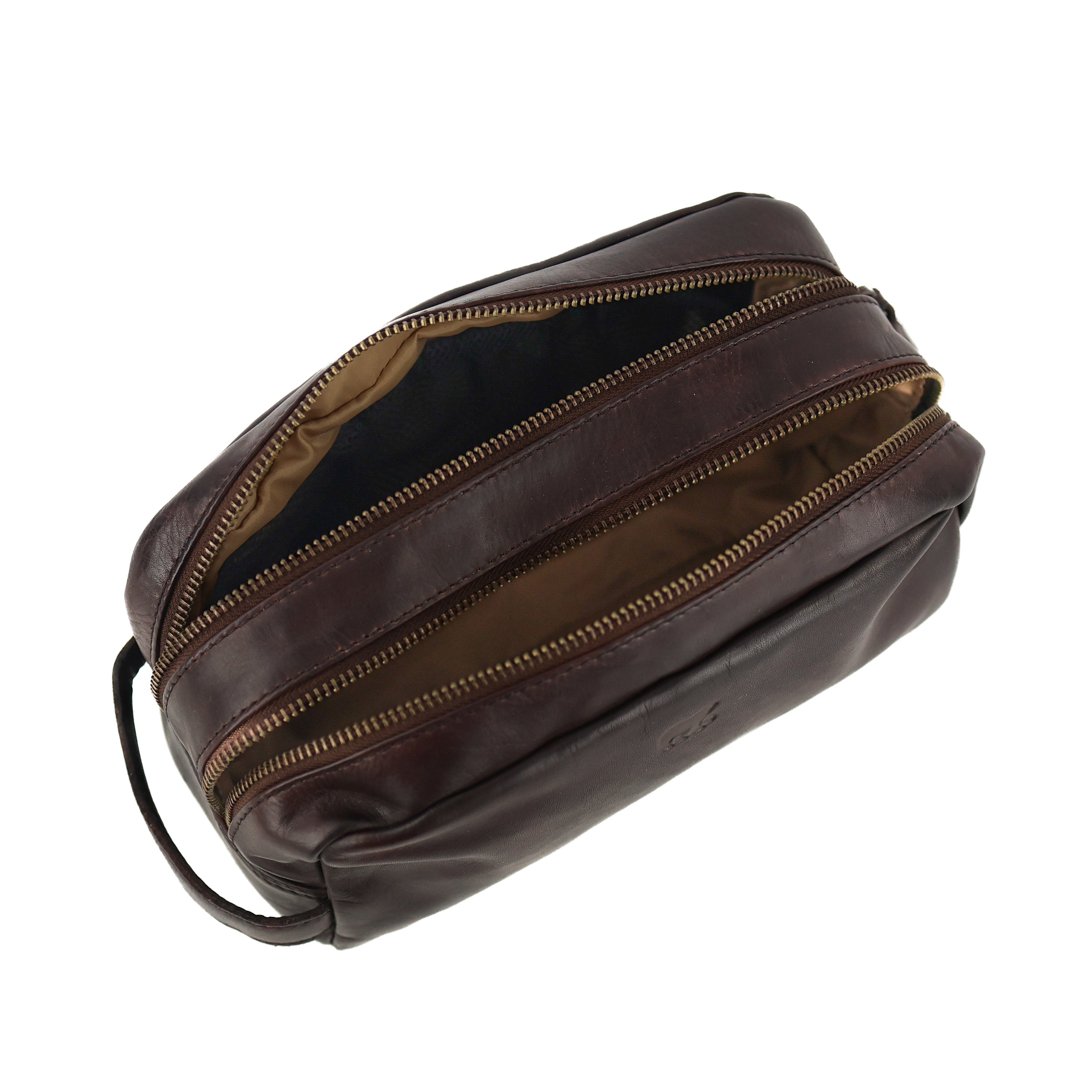 Toiletry bag with double compartment 'Bo' dark brown