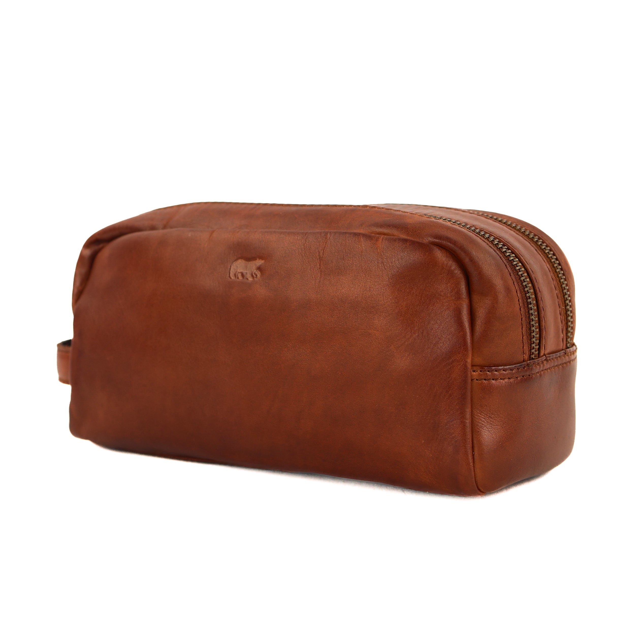 Toiletry bag with double compartment 'Bo' cognac
