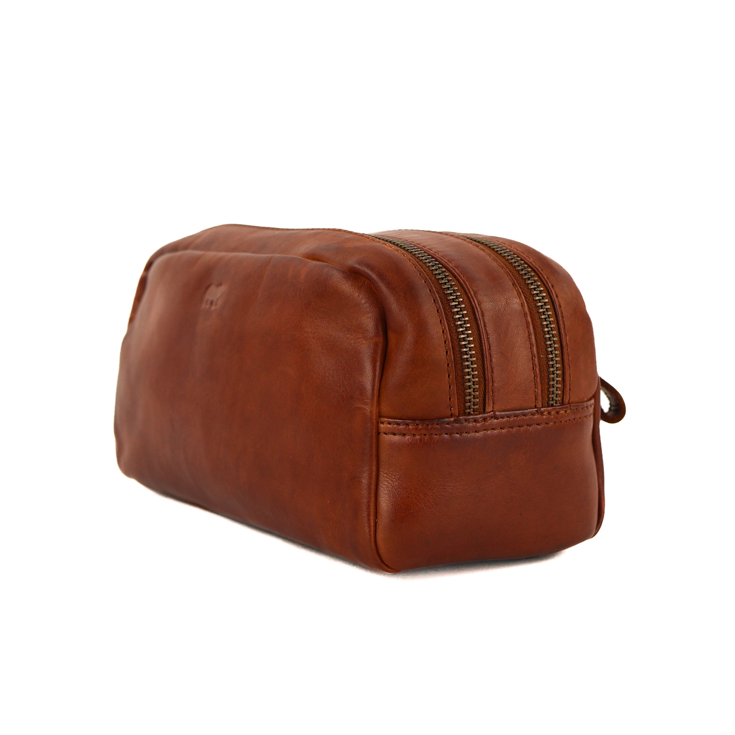 Toiletry bag with double compartment 'Bo' cognac
