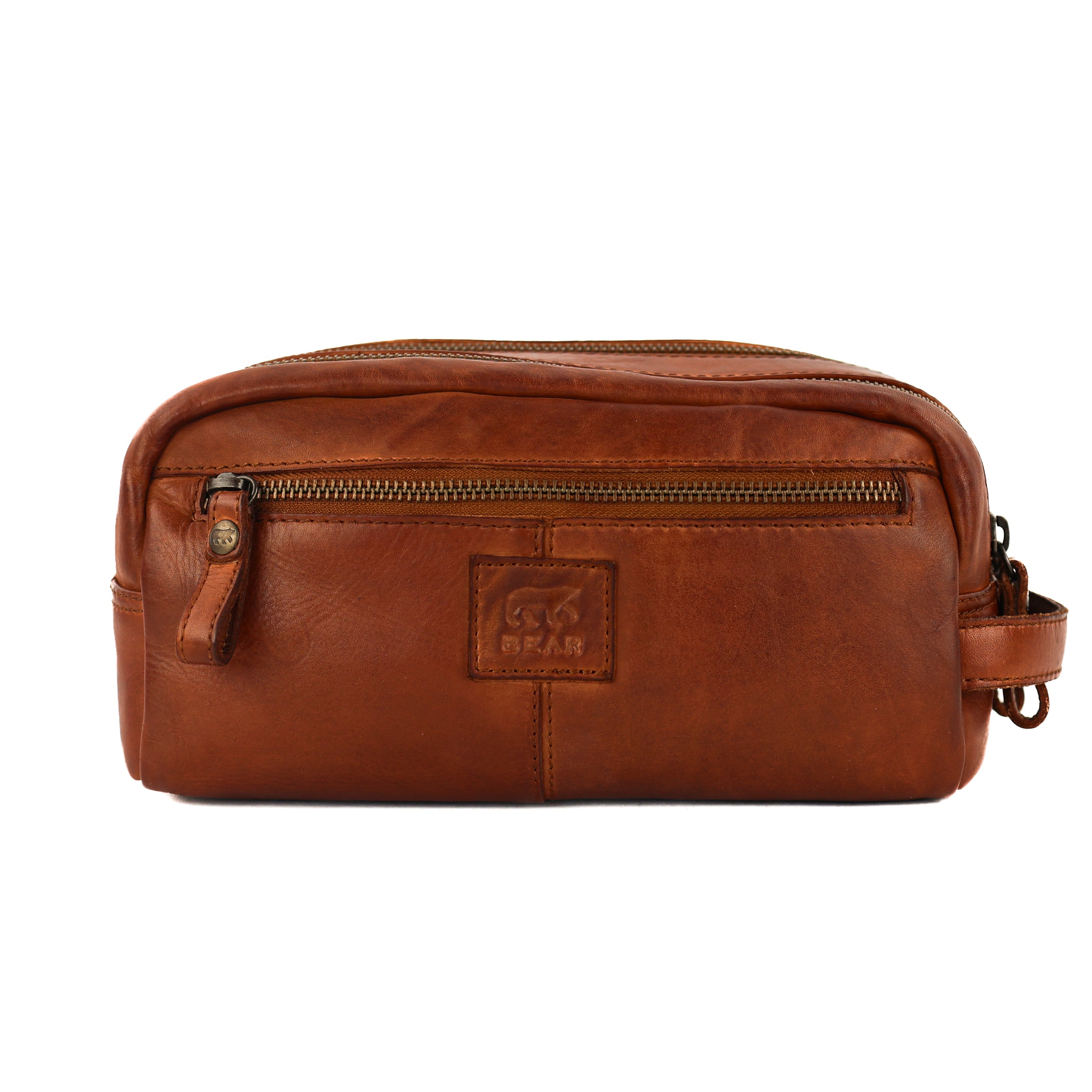 Toiletry bag with double compartment 'Bo' cognac