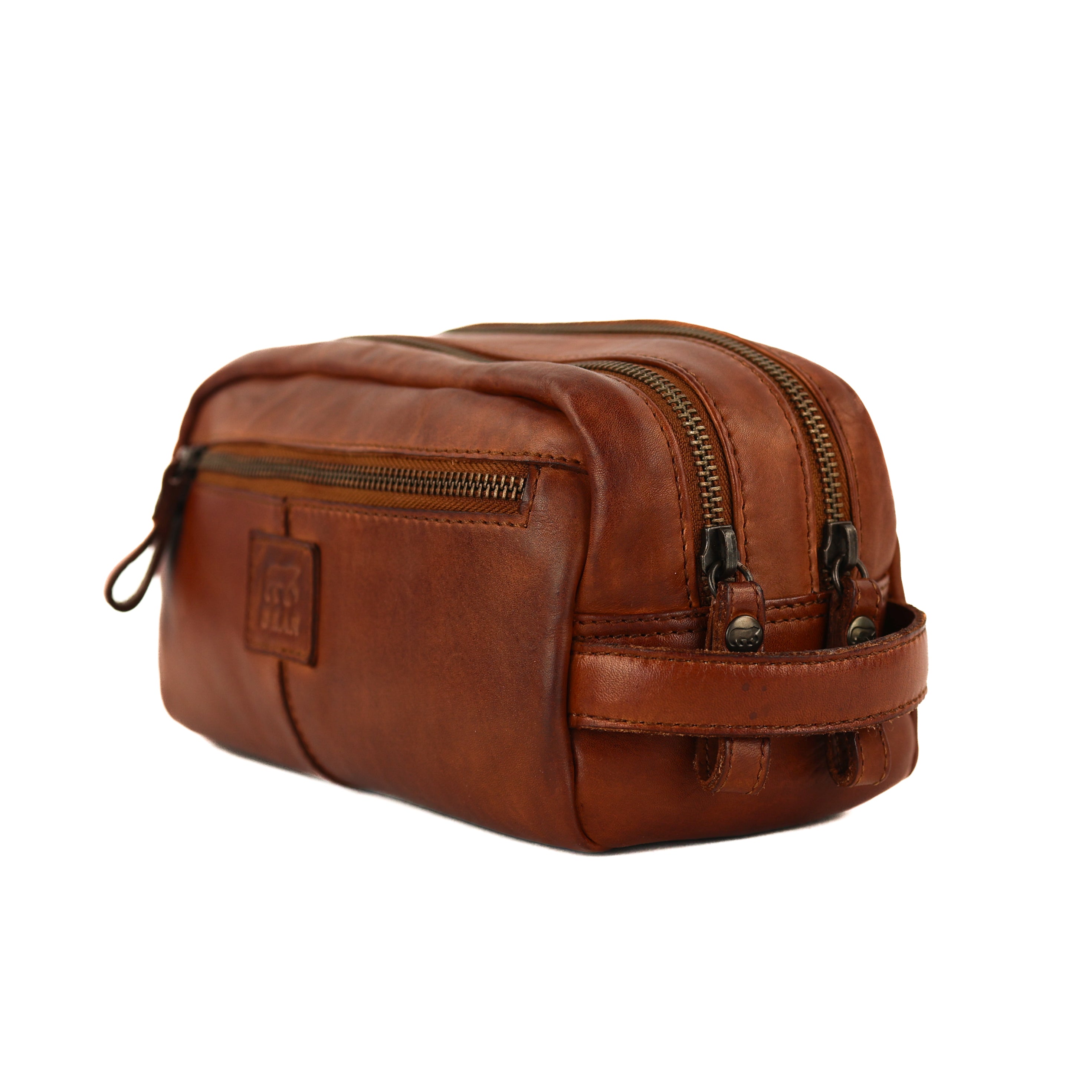 Toiletry bag with double compartment 'Bo' cognac