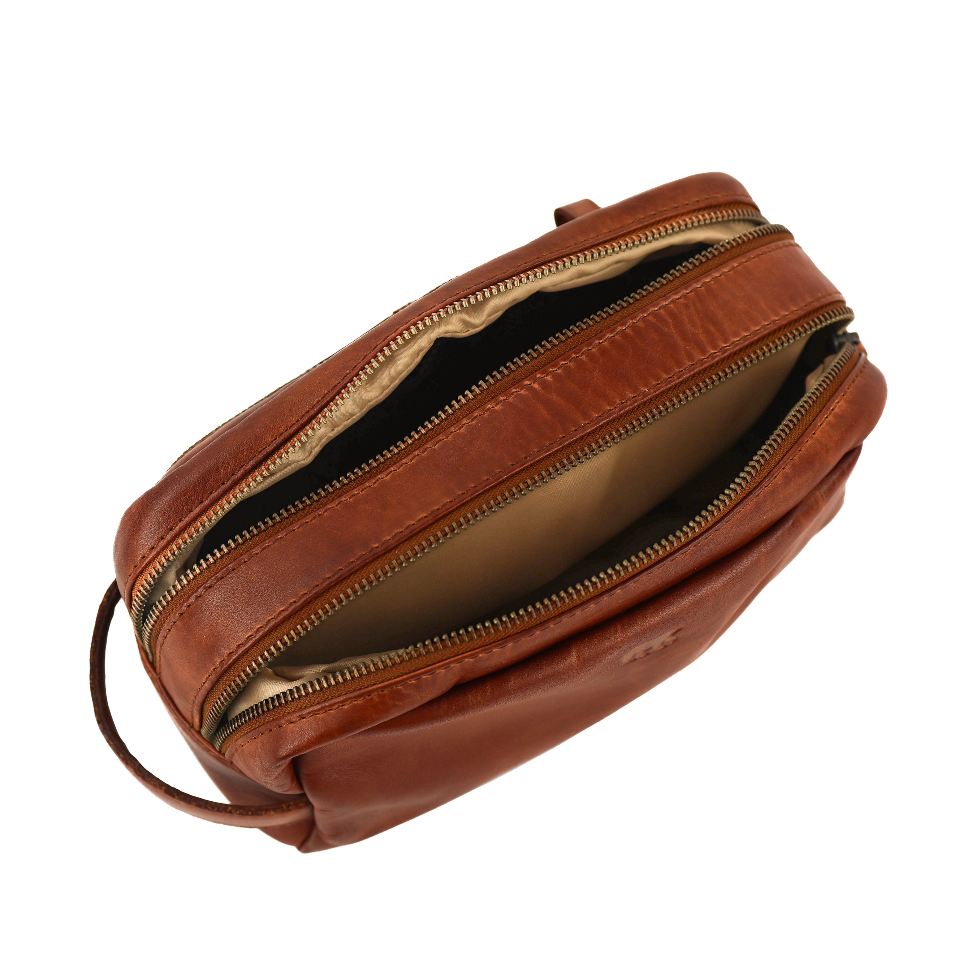 Toiletry bag with double compartment 'Bo' cognac