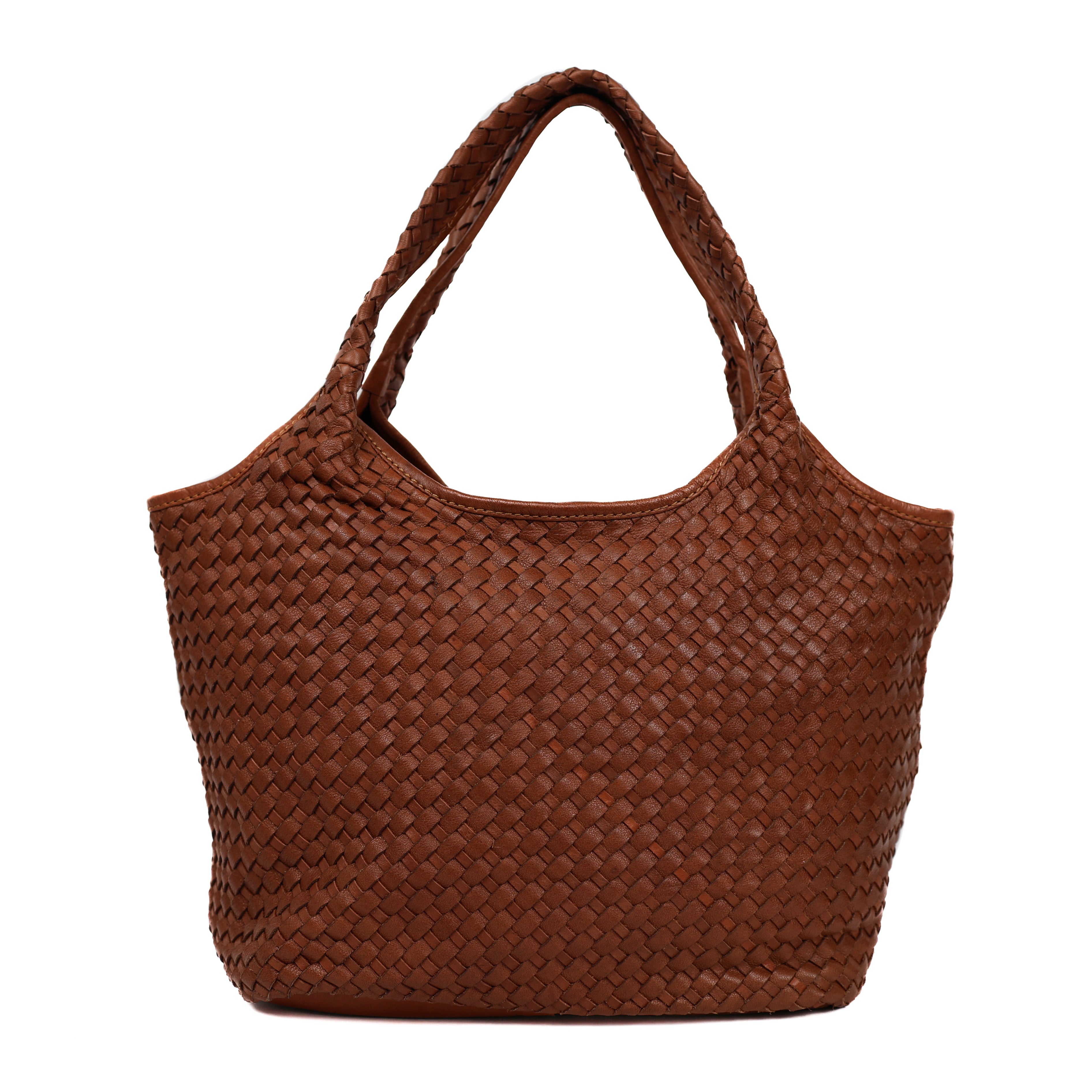 Braided hand/shoulder bag 'Juliëtte' cognac