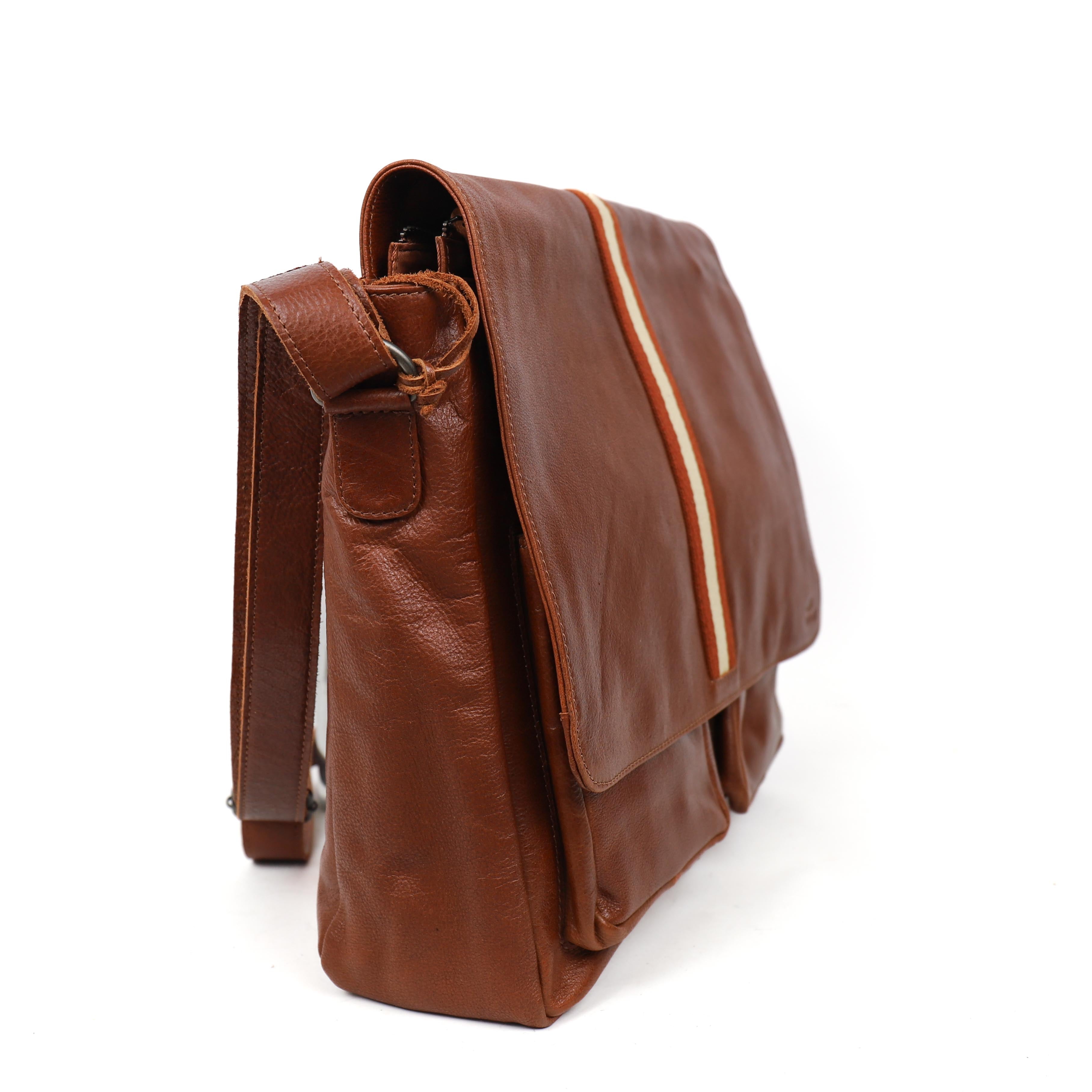 Shoulder bag 'John' cognac/stripe
