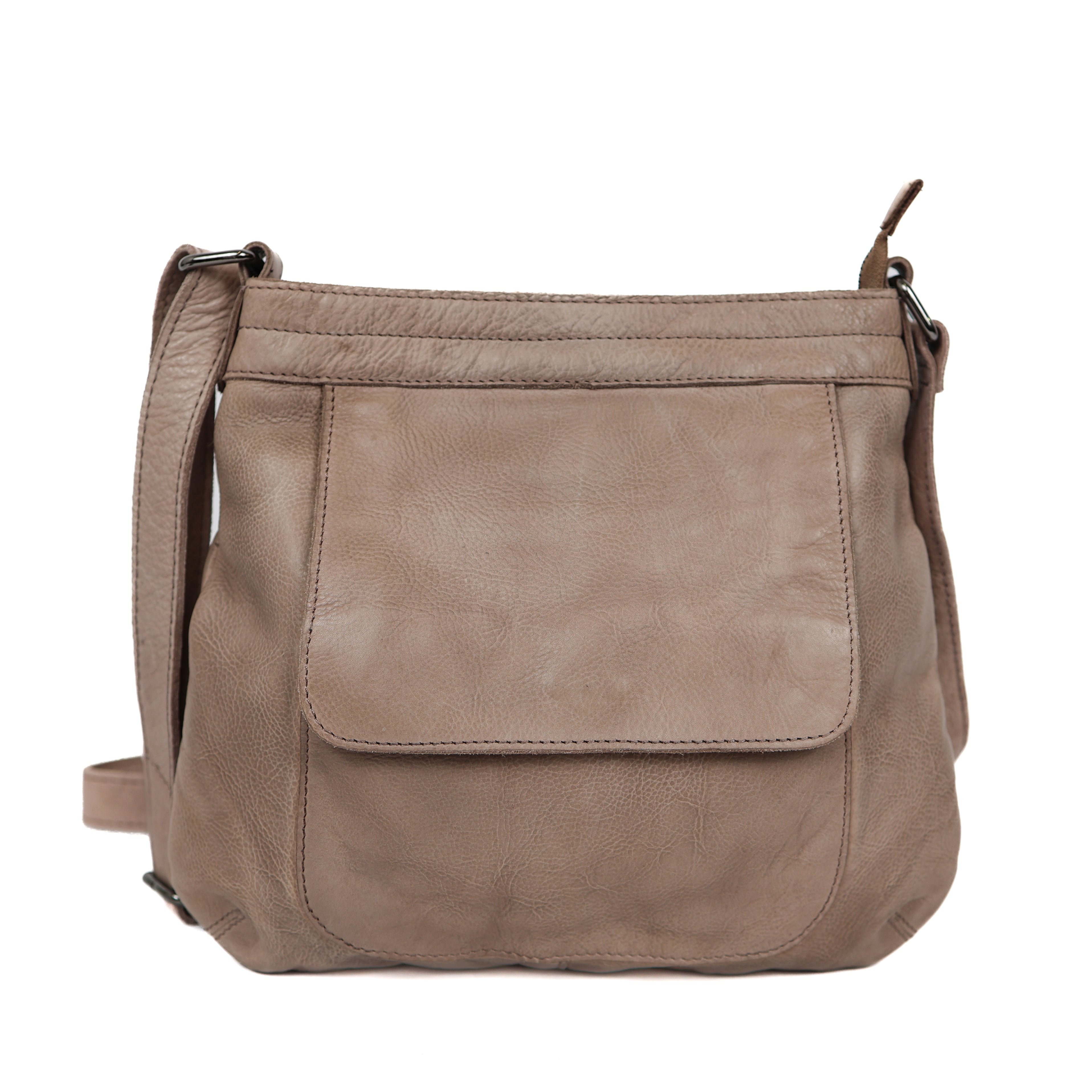 Schoudertas met voorvak 'Merle' taupe