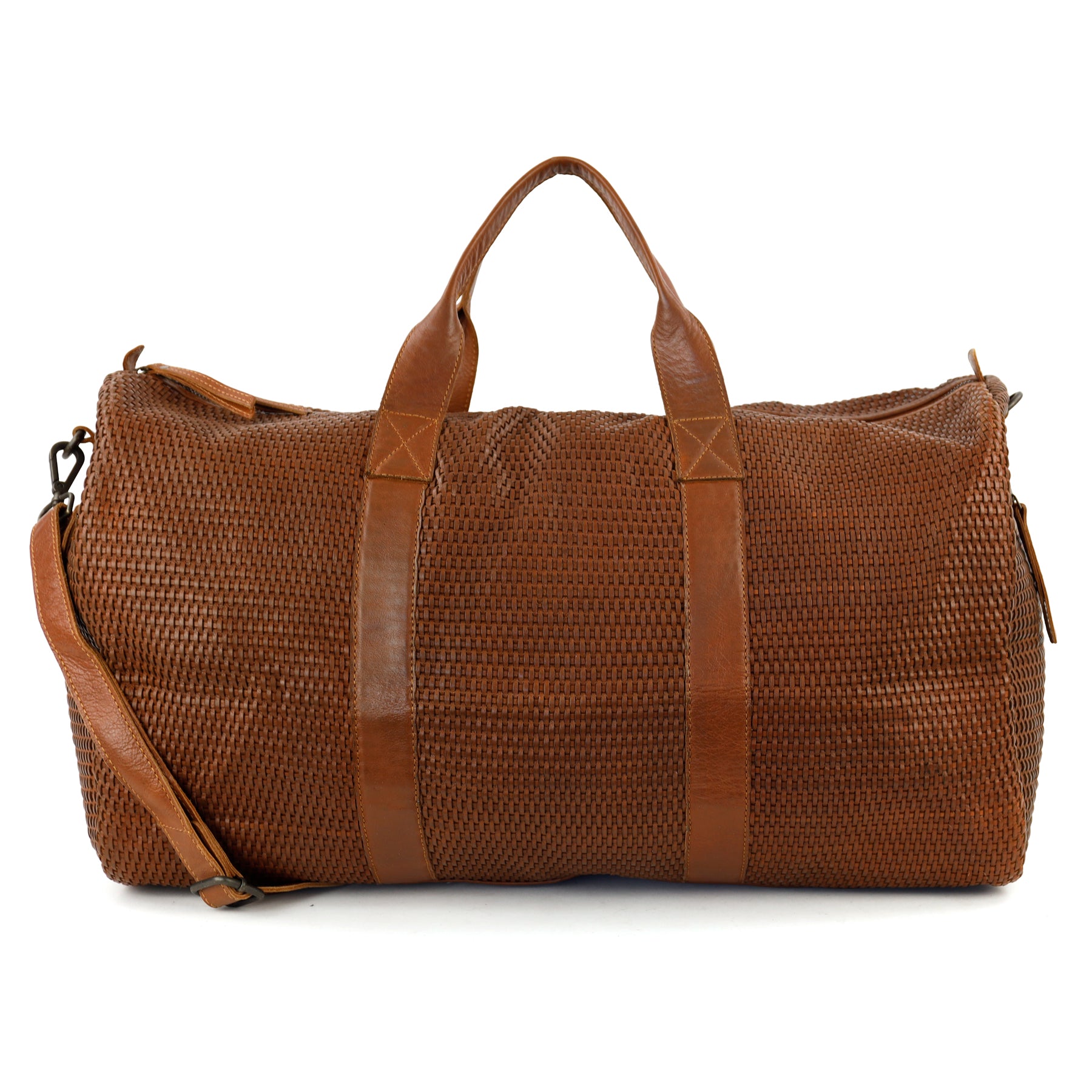 Gevlochten weekendtas 'Vesper' cognac