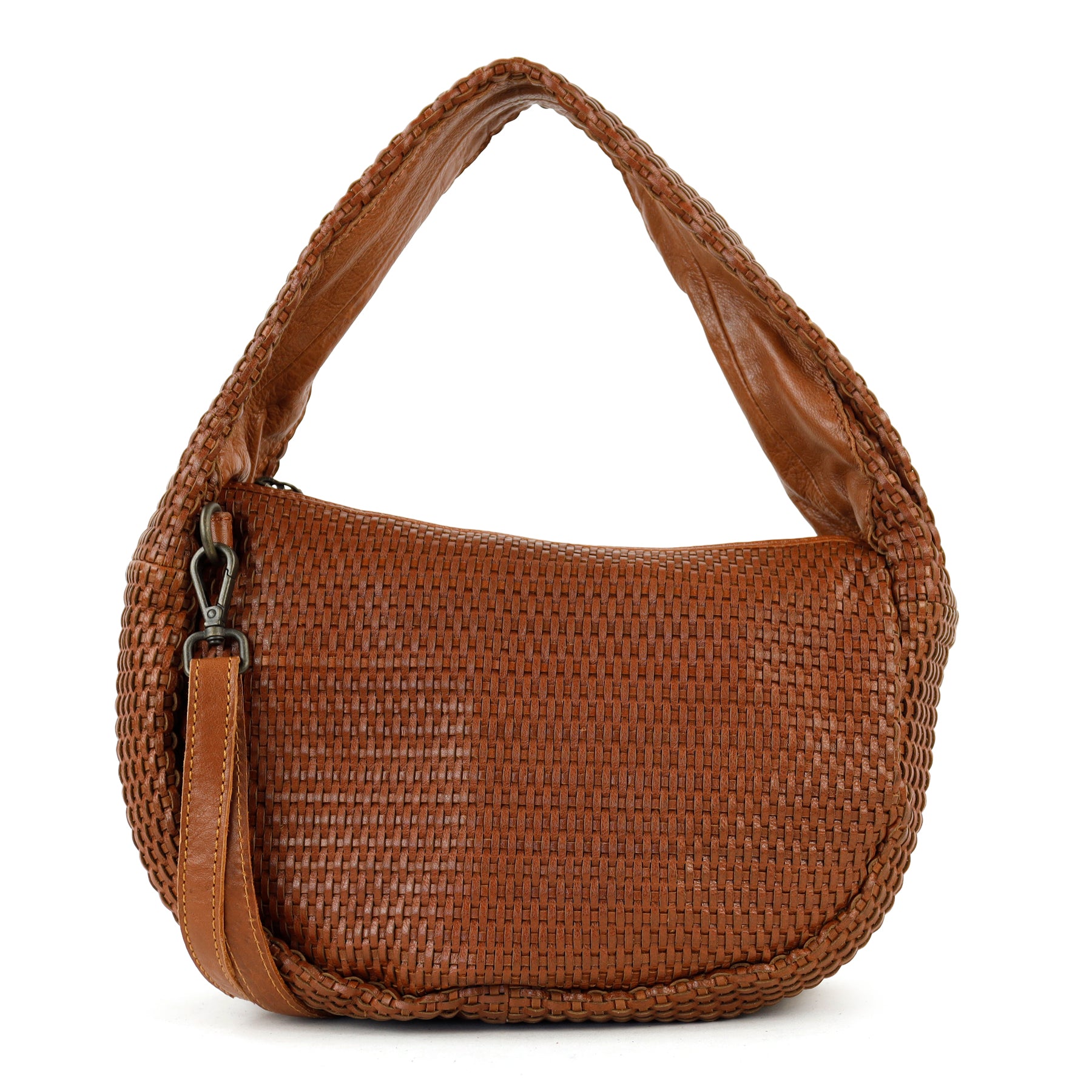 Gevlochten buideltasje 'Alice' M cognac