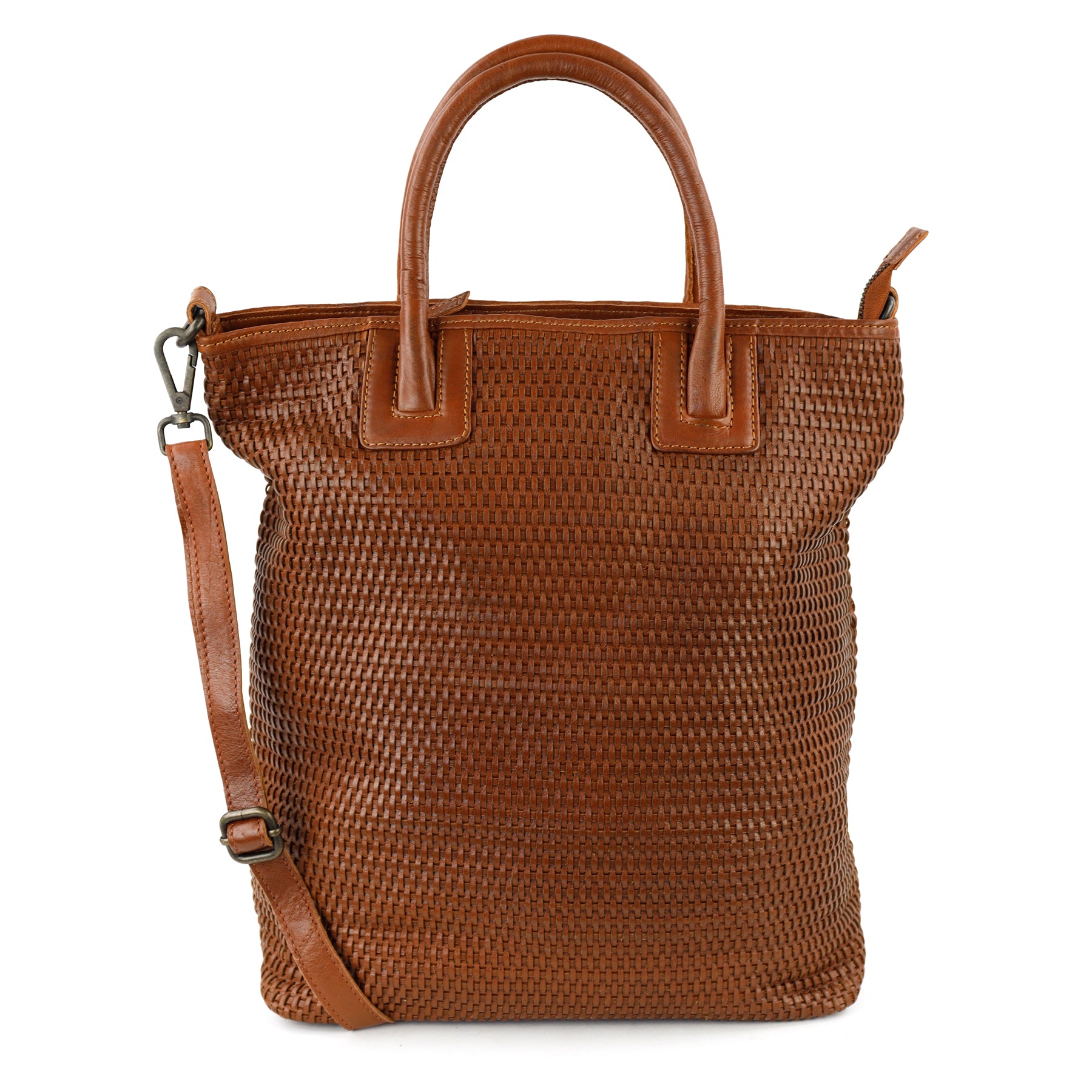 Gevlochten hand-/schoudertas 'Rian' cognac
