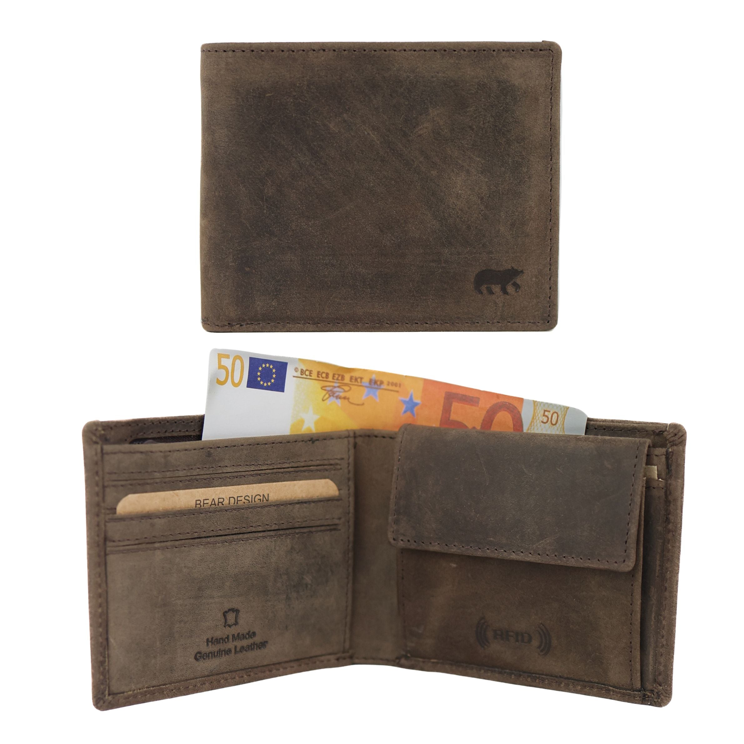 Dunne heren portemonnee/billfold 'Kevin' bruin