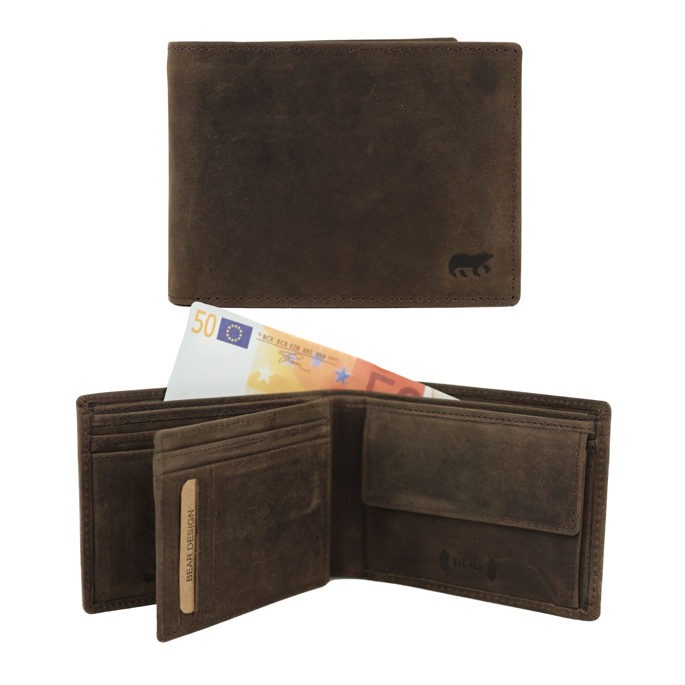 Ruime herenportemonnee/billfold 'Floris' bruin