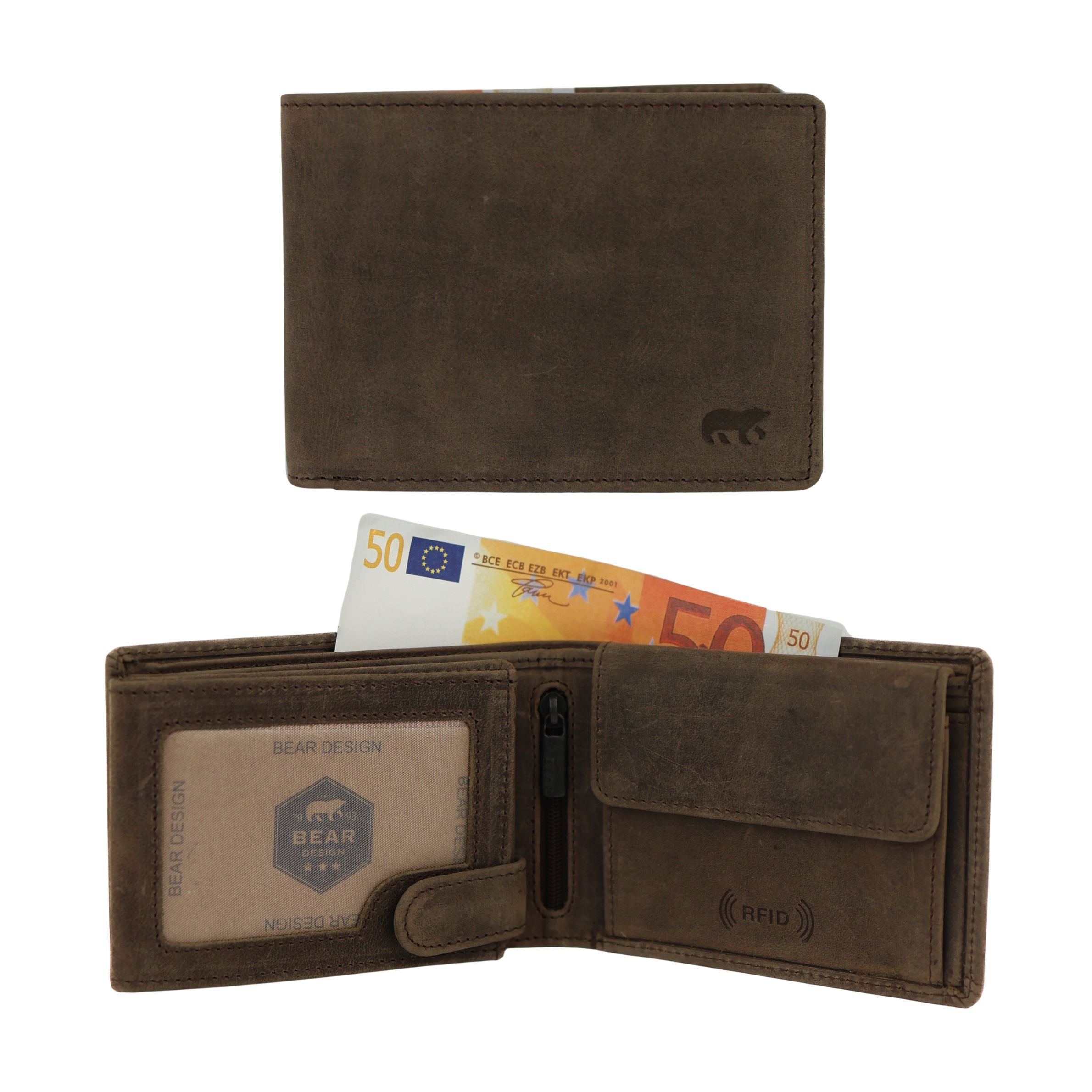 Ruime herenportemonnee/billfold 'Jan' bruin