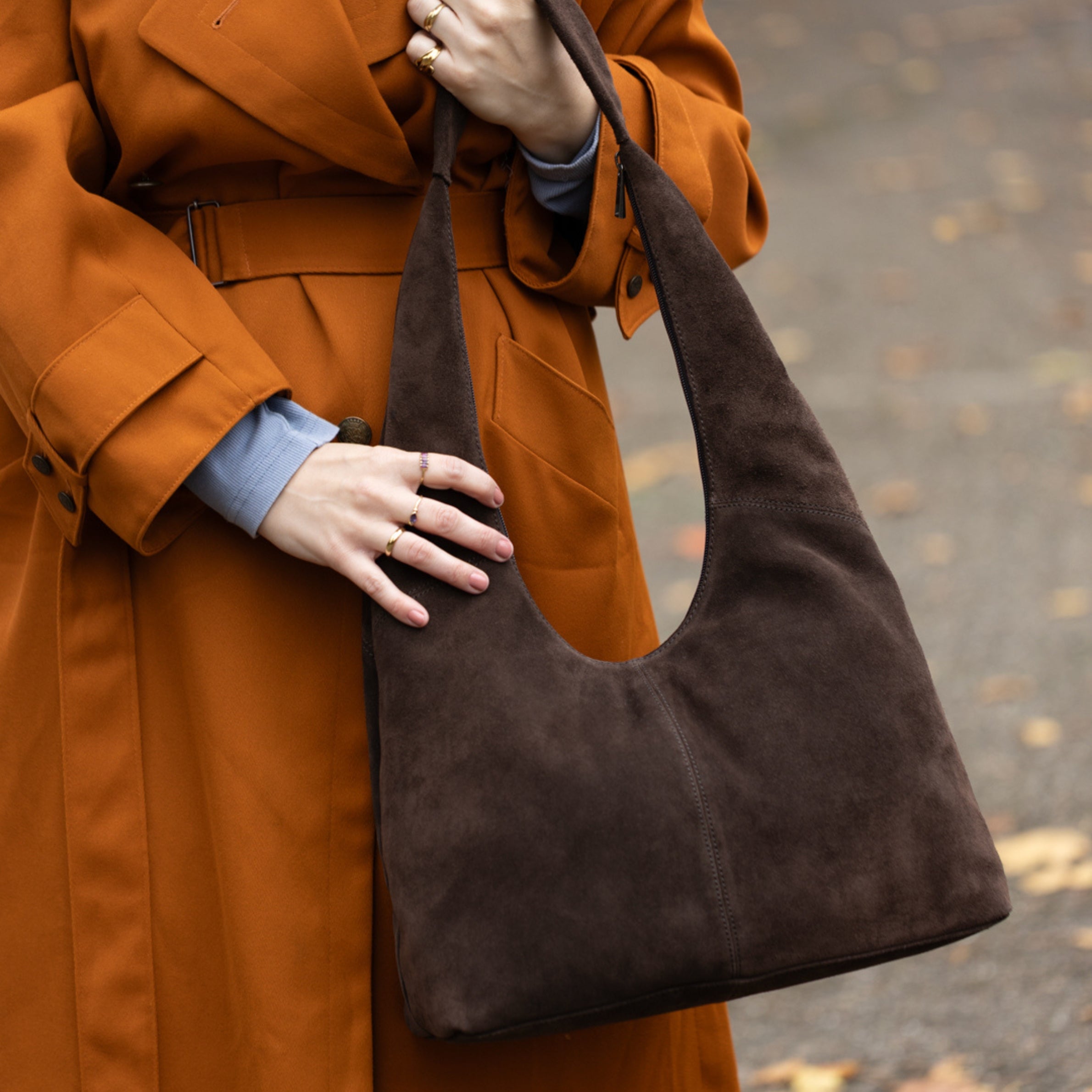 Suède shopper/buideltas 'Pauline' choco