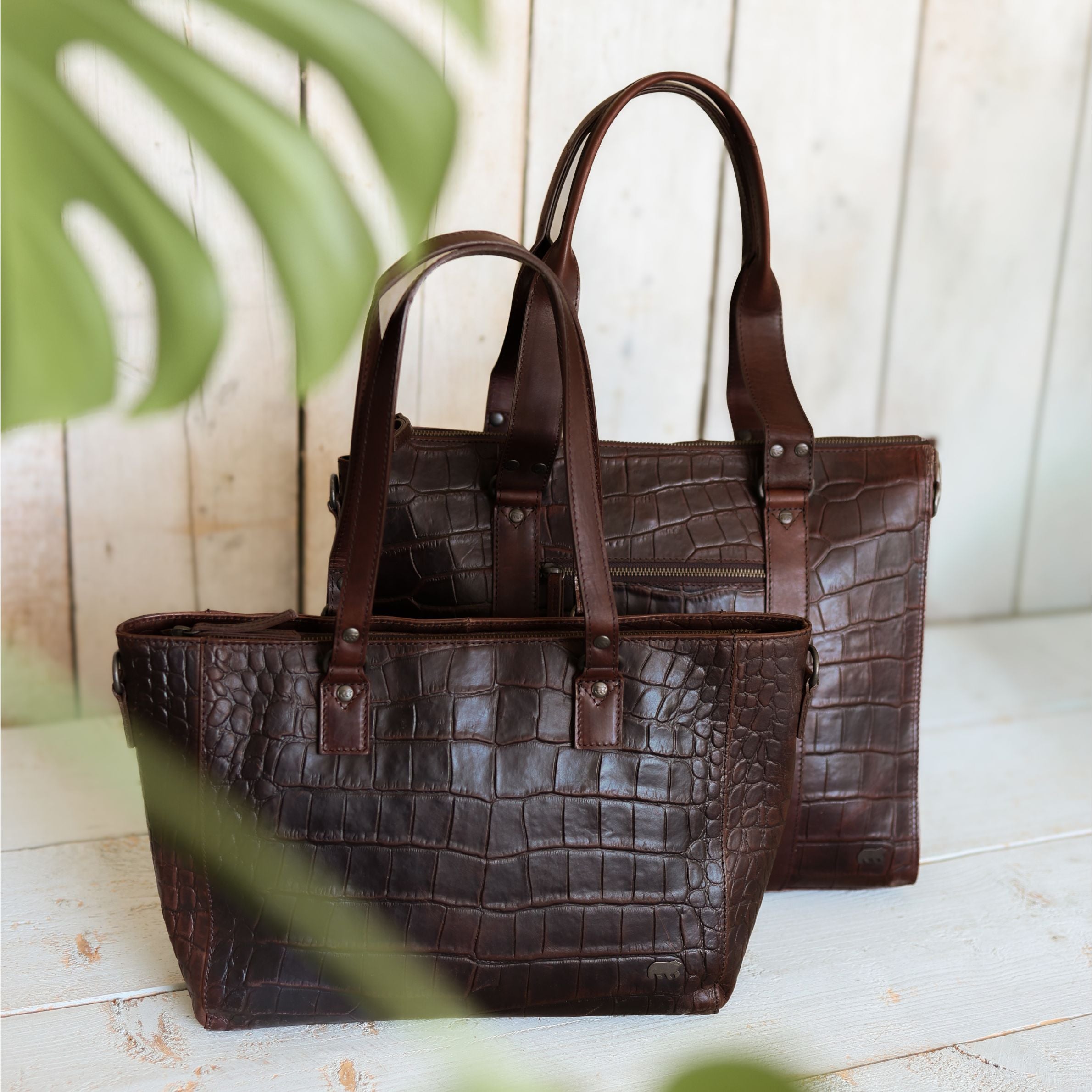 Croco shopper 'Chiara' dark brown