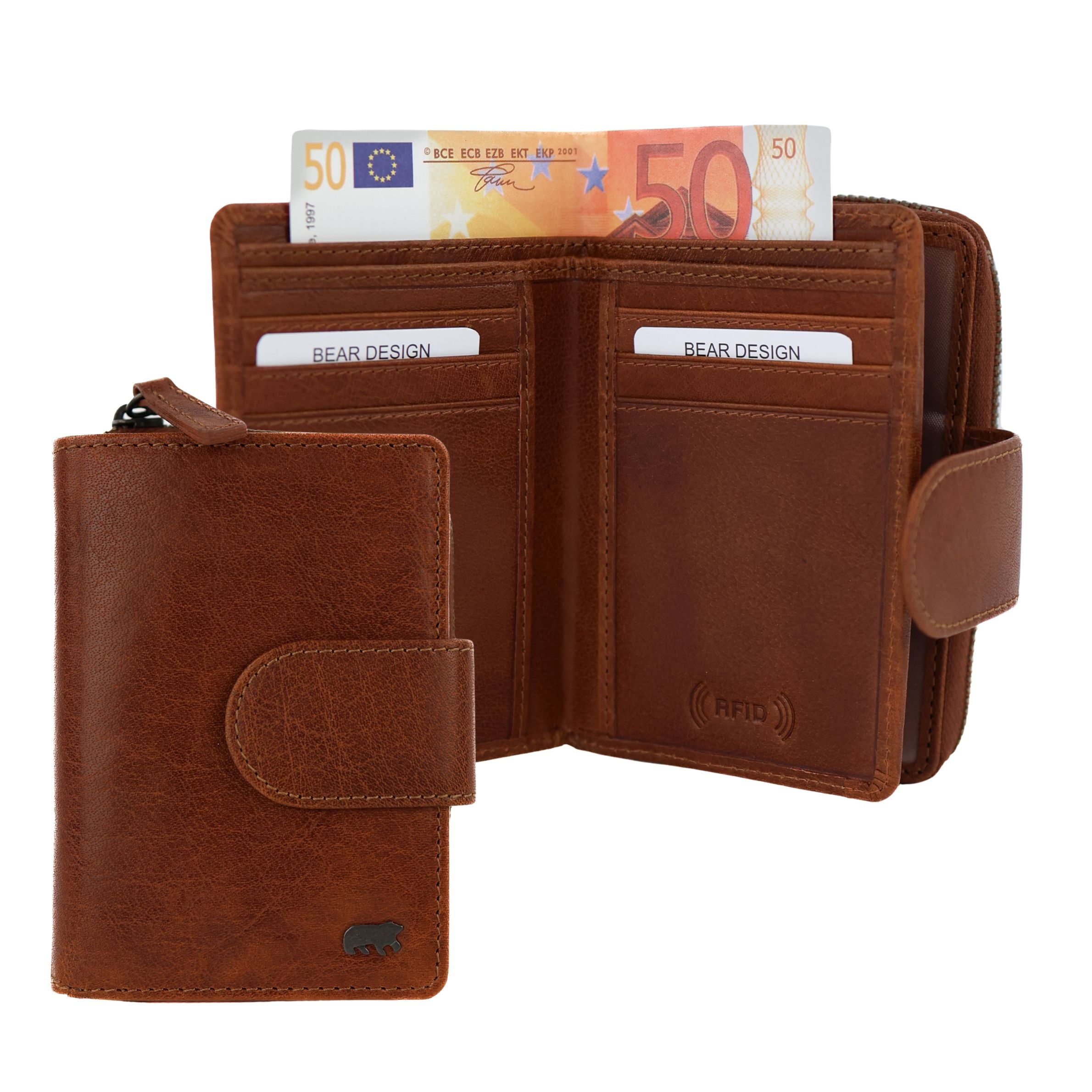 Ritsportemonnee 'Loet'  Andorra cognac