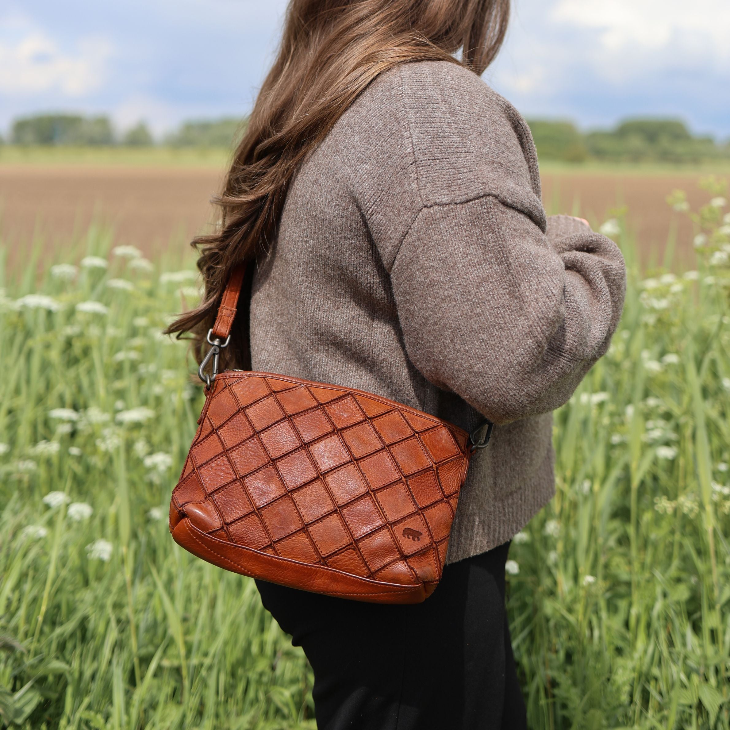 Patchwork schoudertasje 'Louise' cognac